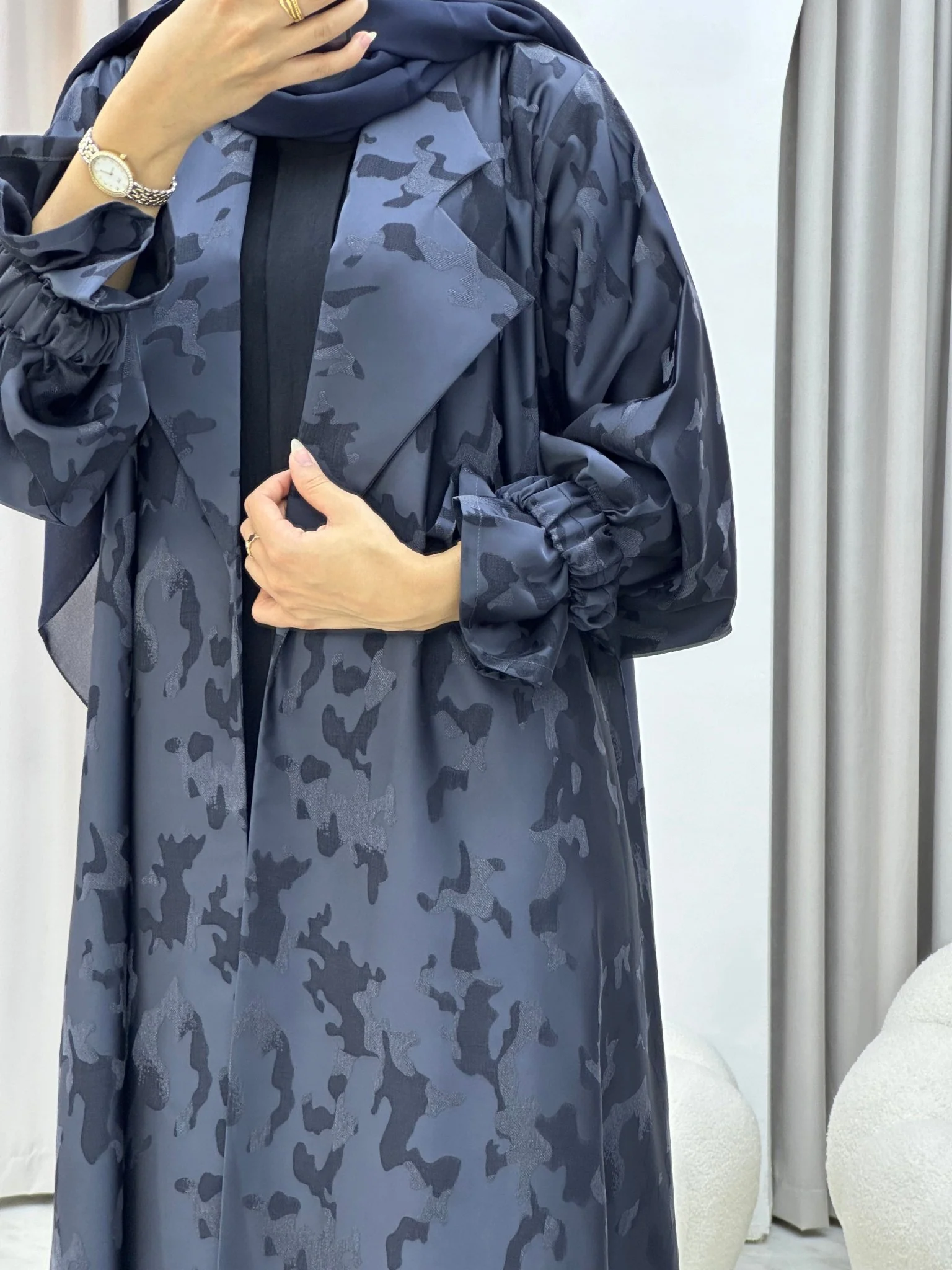 C 0292-03 Navy Blue Army Coat Abaya - Image 5