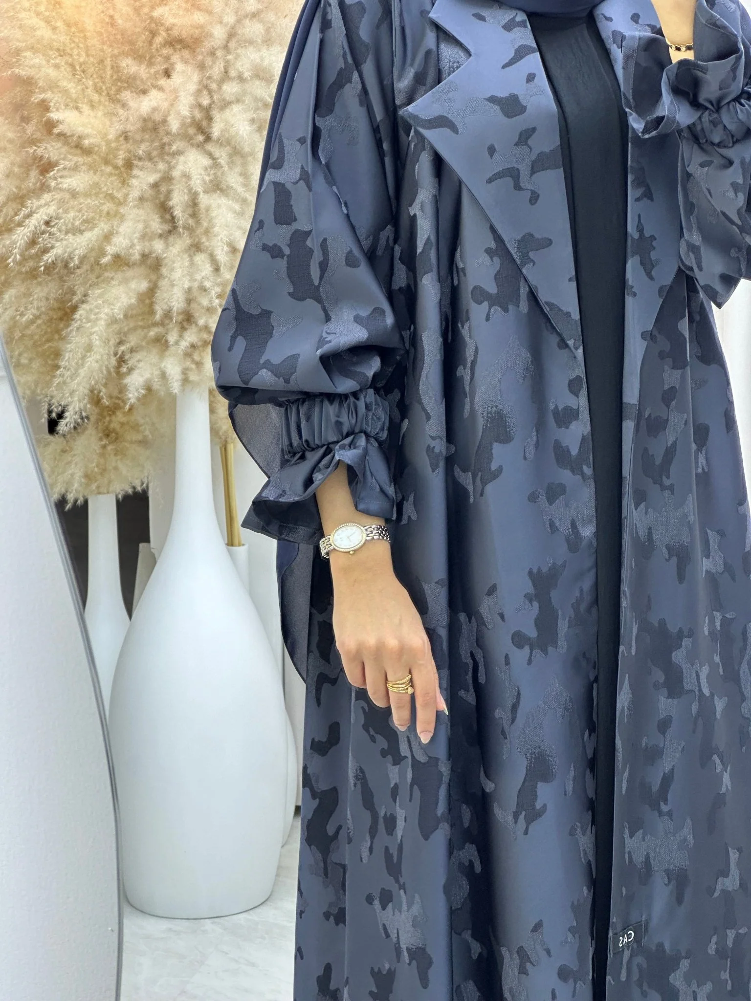 C 0292-03 Navy Blue Army Coat Abaya - Image 6