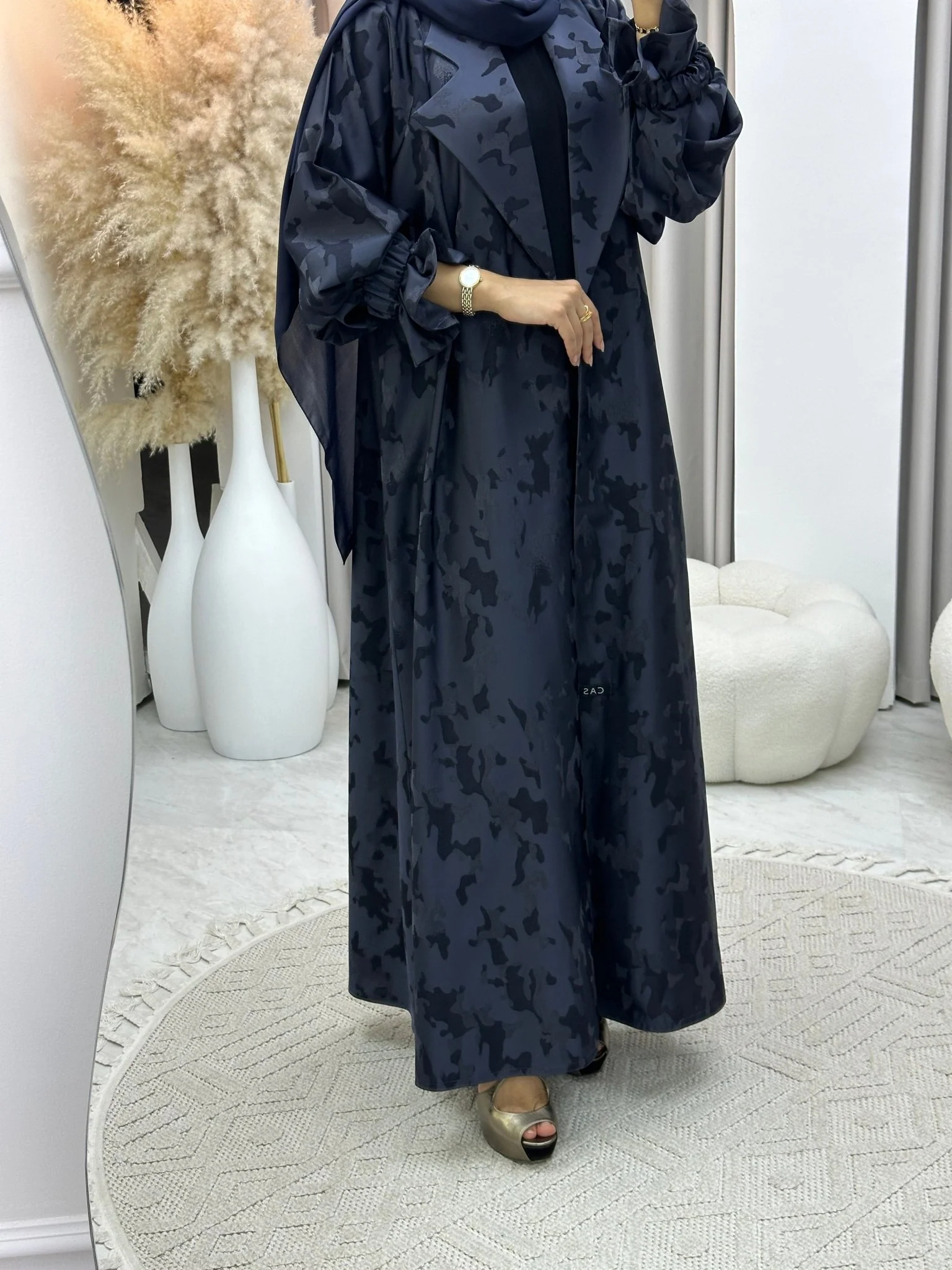 C 0292-03 Navy Blue Army Coat Abaya - Image 8