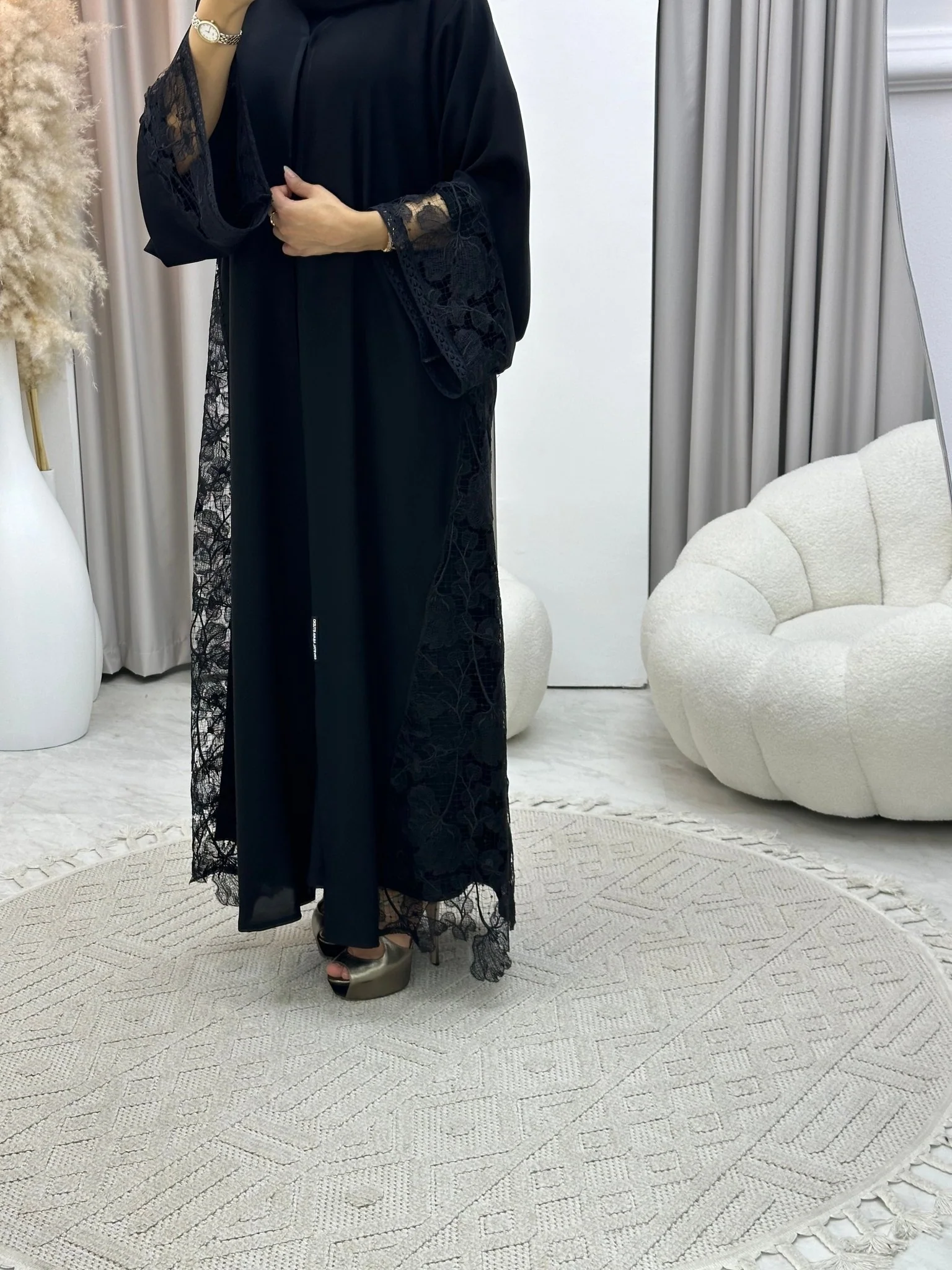 C 0298 Black Dantel Abaya - Image 8