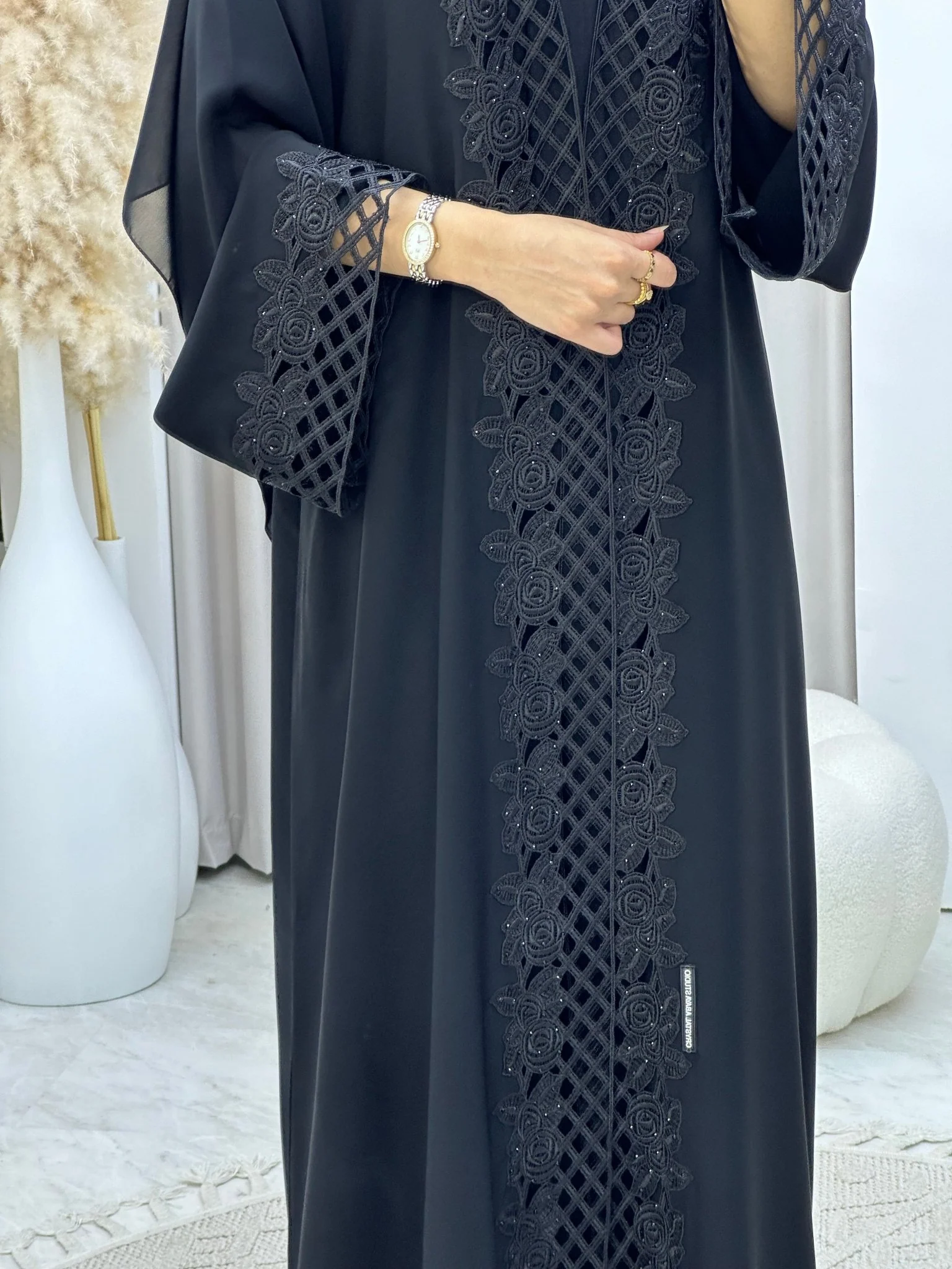 C 0299 Black Lace Abaya - Image 4