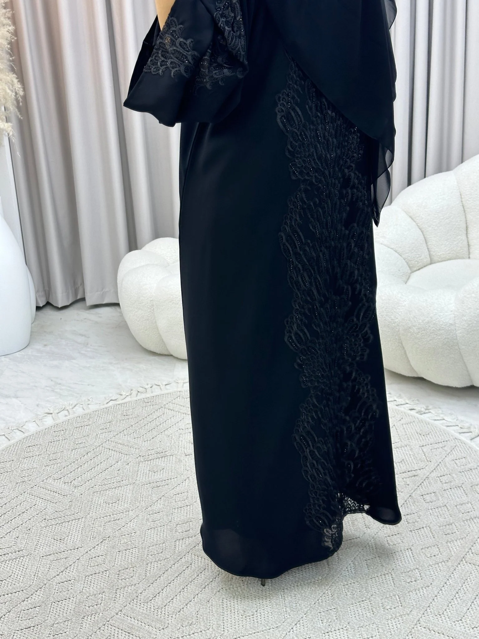 C 0300 Black Dantel Abaya - Image 4