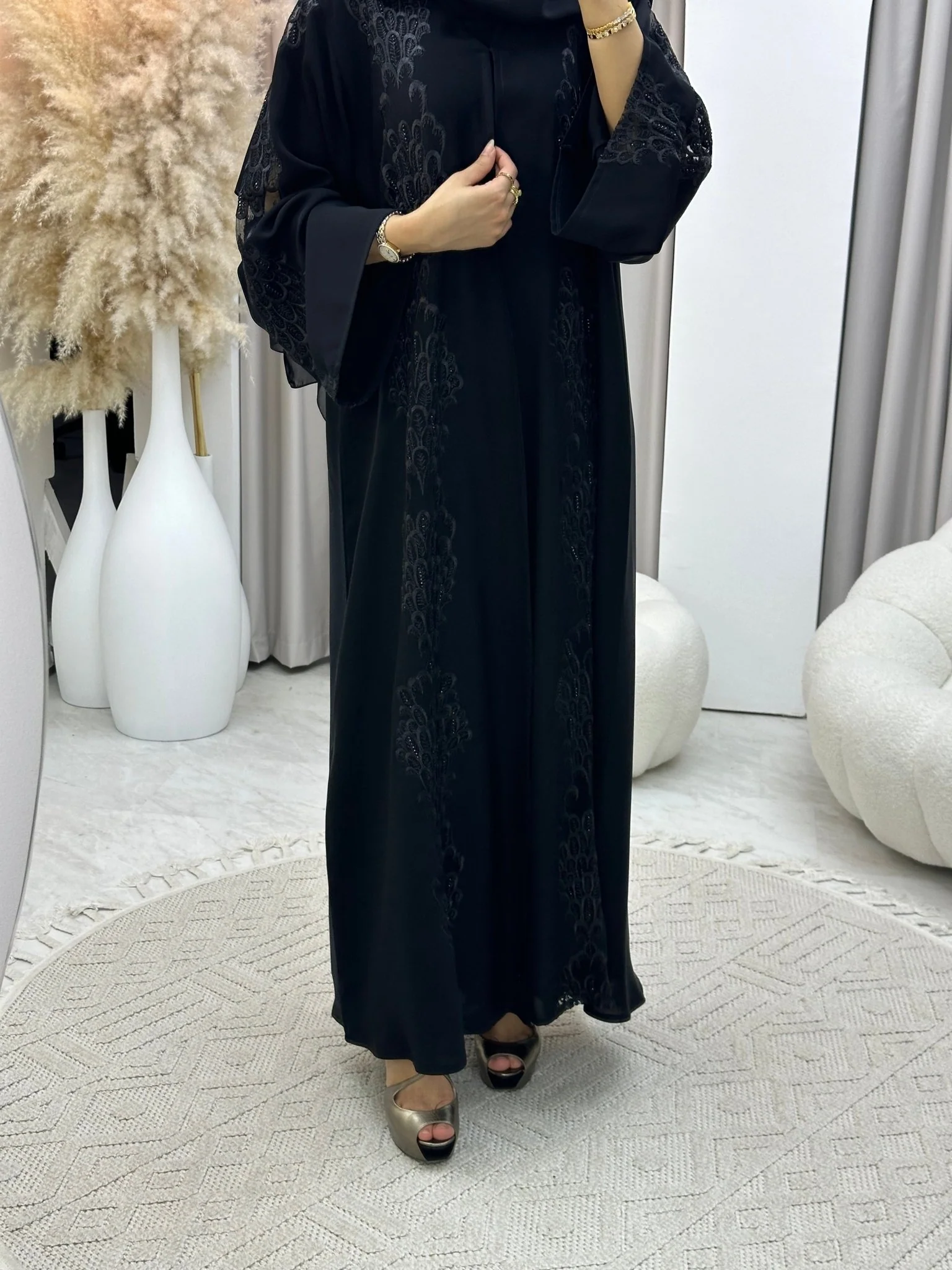 C 0300 Black Dantel Abaya - Image 5