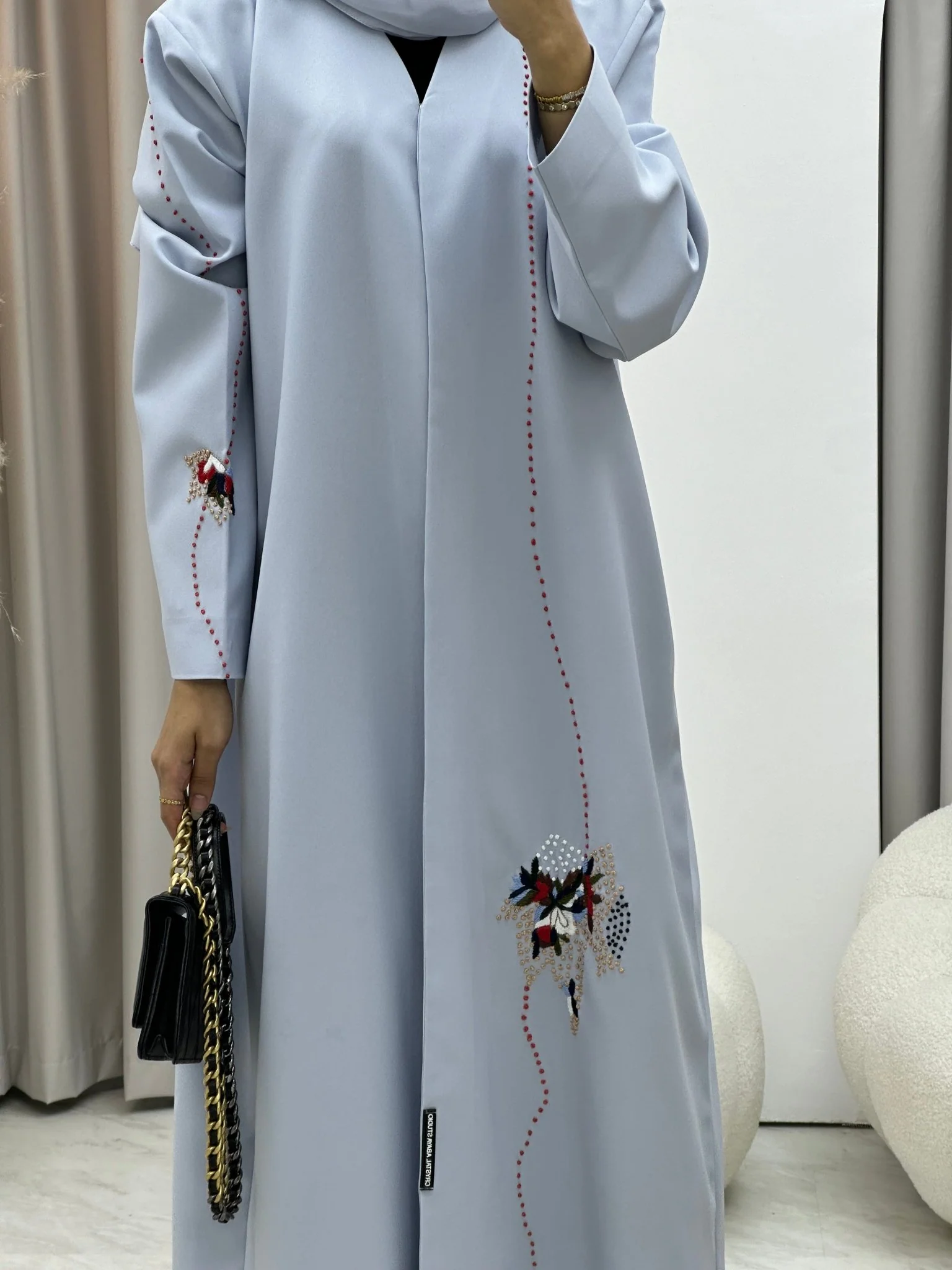 C 0306 Light Blue Embroidery Abaya - Image 4