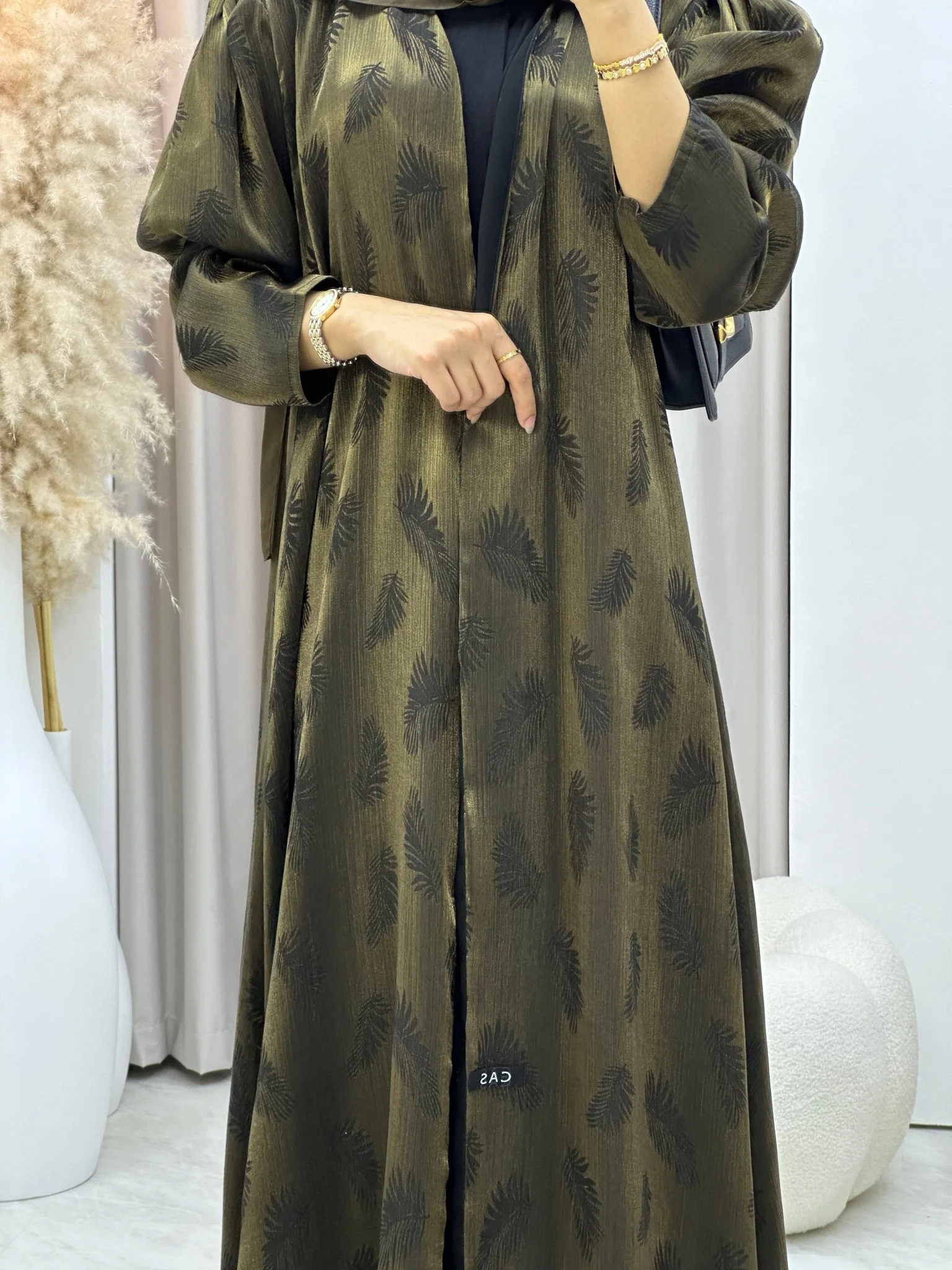 C 0307-02 Gold Leaf Printed Abaya - Image 2