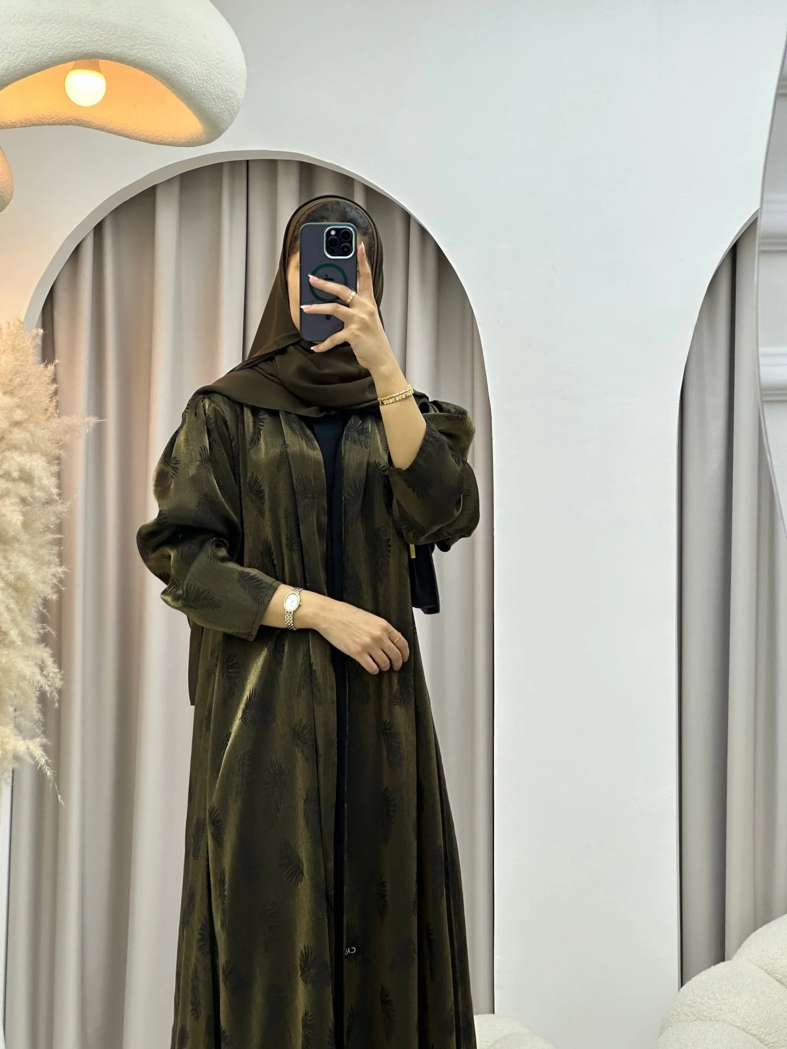 C 0307-02 Gold Leaf Printed Abaya - Image 5