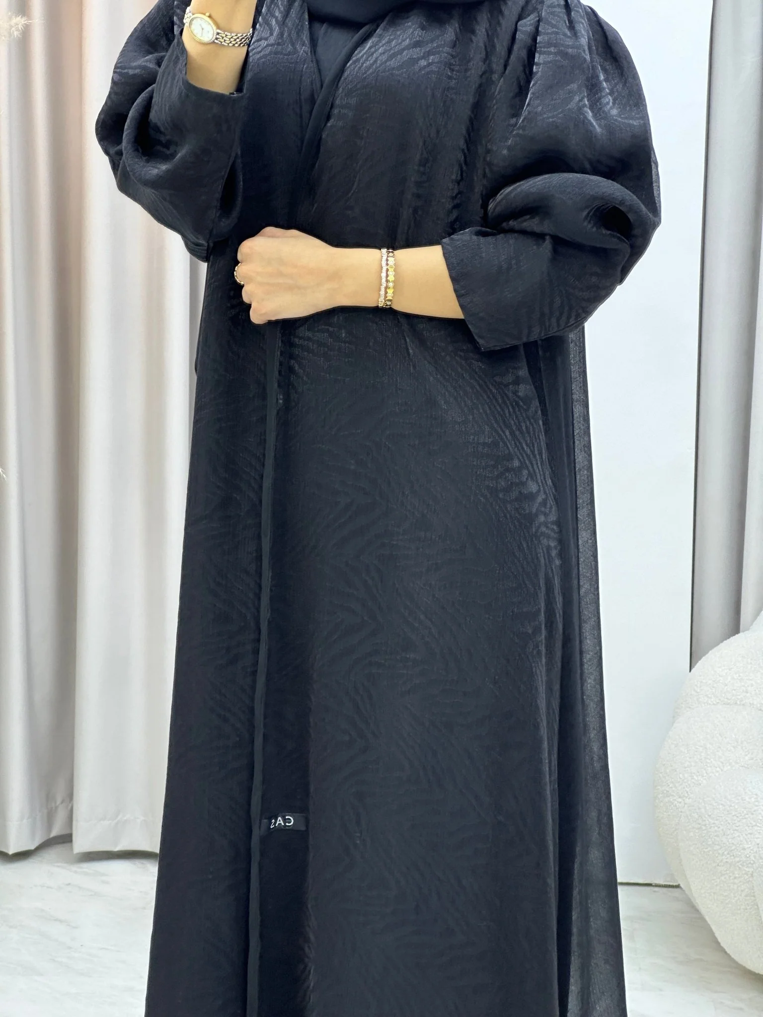 C 0308-01 Black Printed Abaya - Image 2