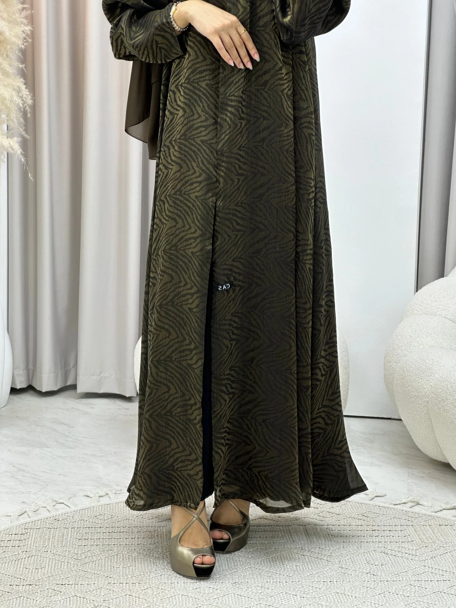 C 0308-02 Gold Printed Abaya - Image 7