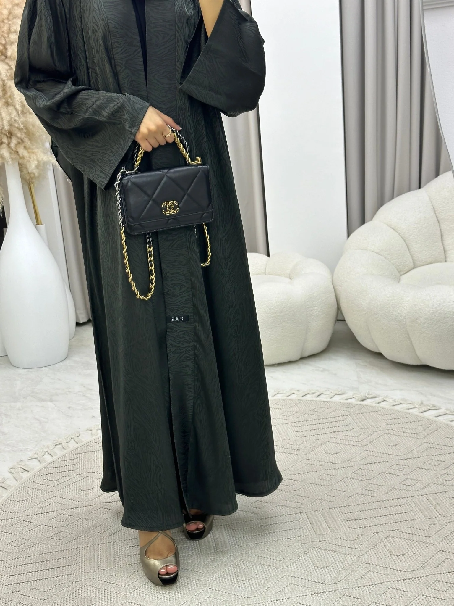 C 0325-04 Green Moire Printed Abaya - Image 5