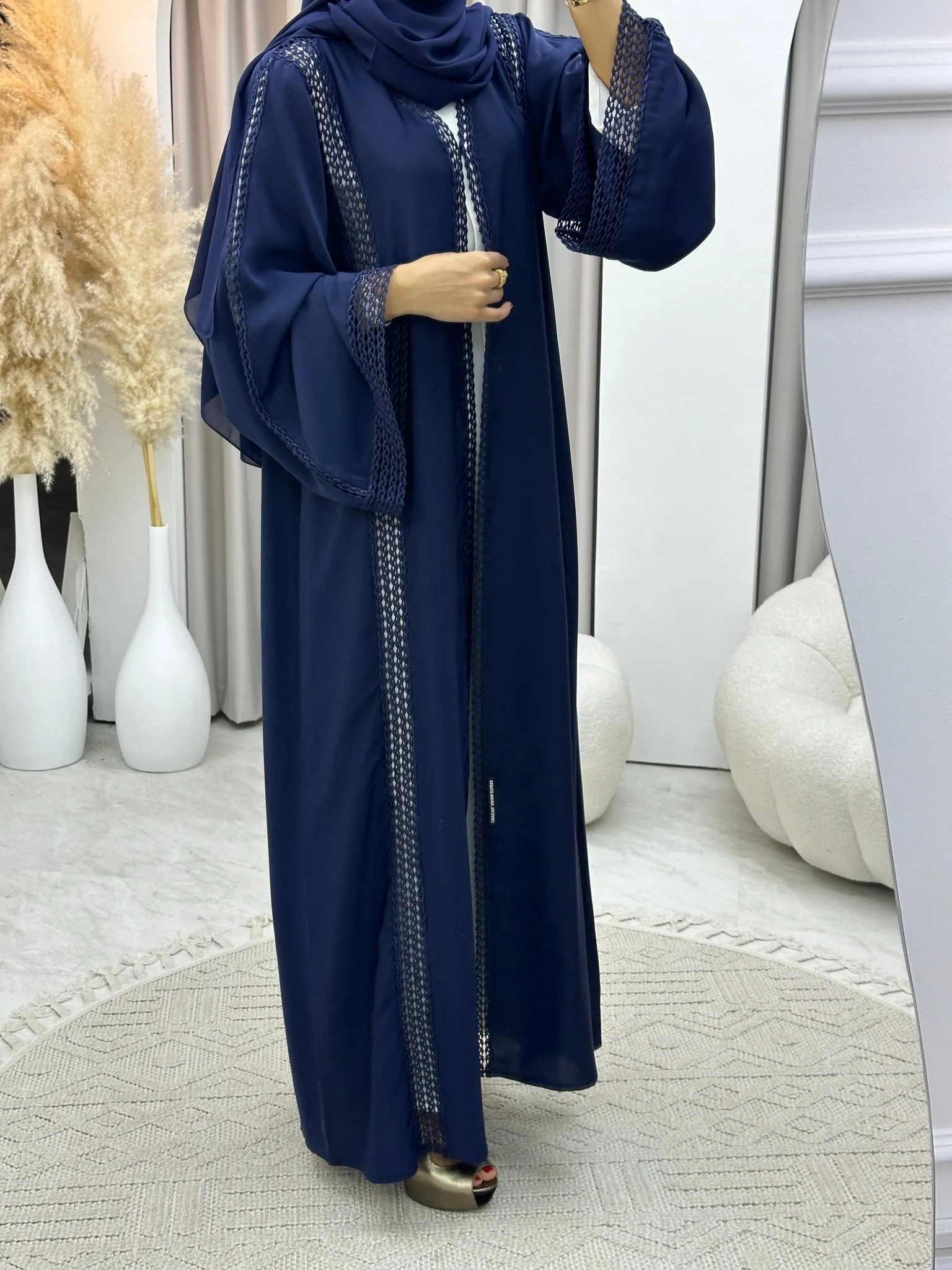 C 0328-04 Navy Blue Lace Abaya - Image 5