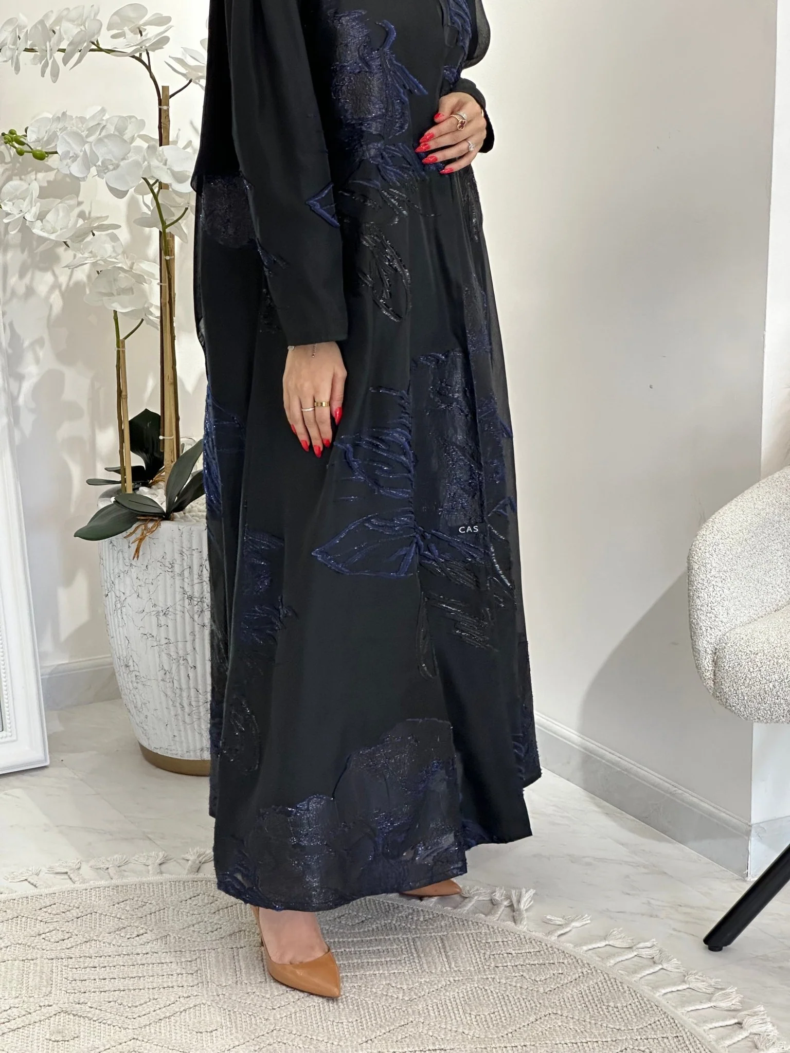 C 0345-02 Blue Organza Abaya - Image 5