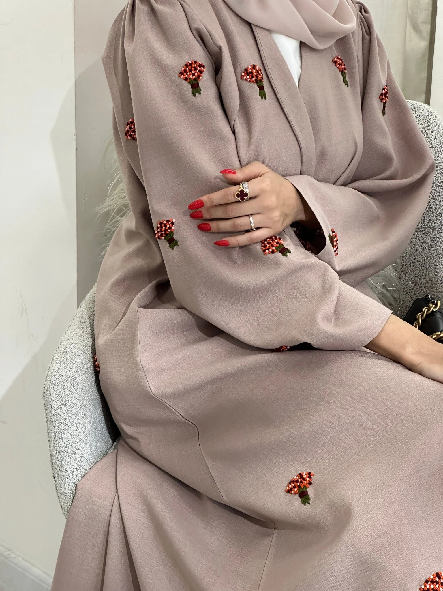 C 0360 Beige Embroidered Abaya - Image 11