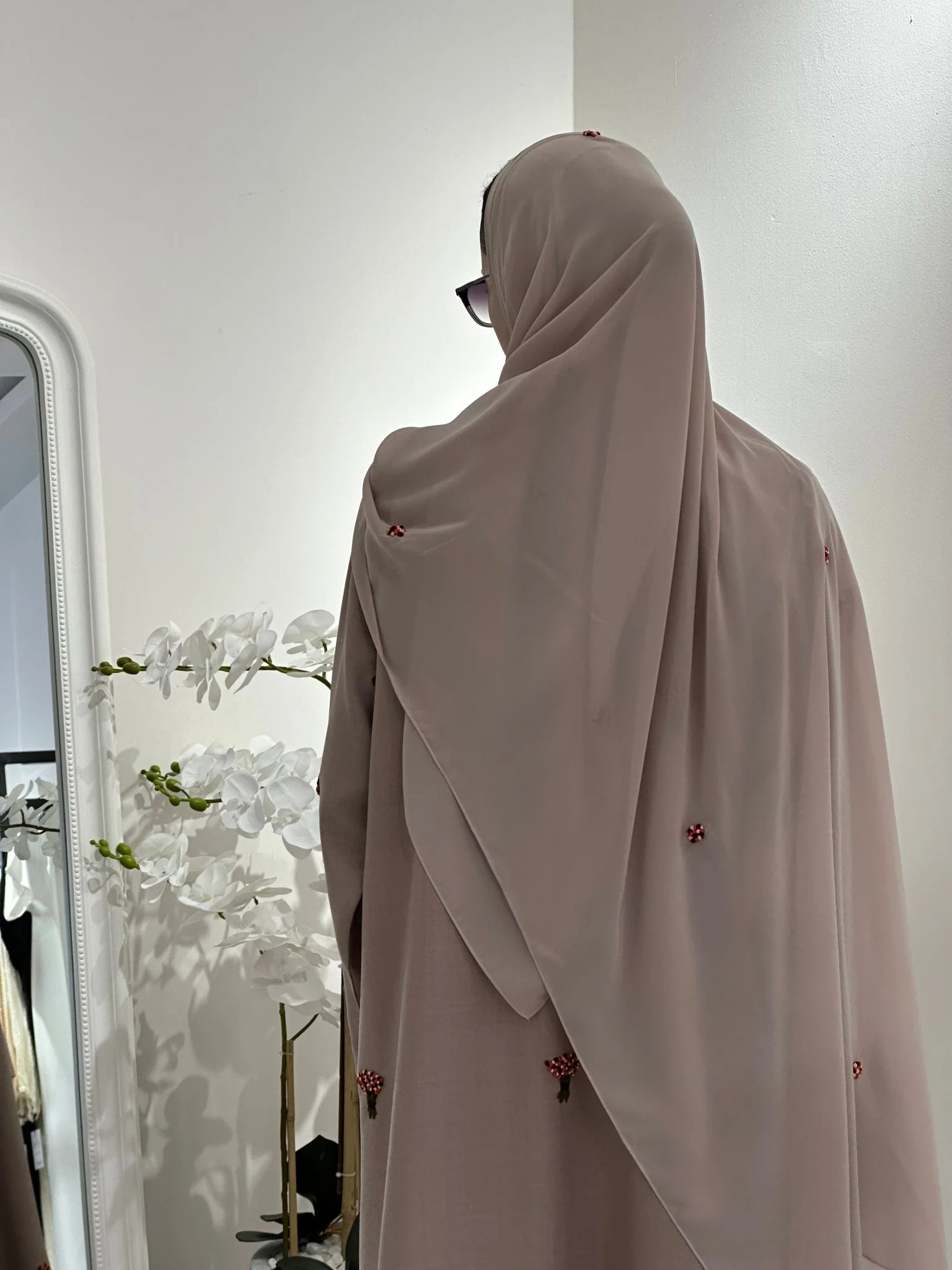 C 0360 Beige Embroidered Abaya - Image 6