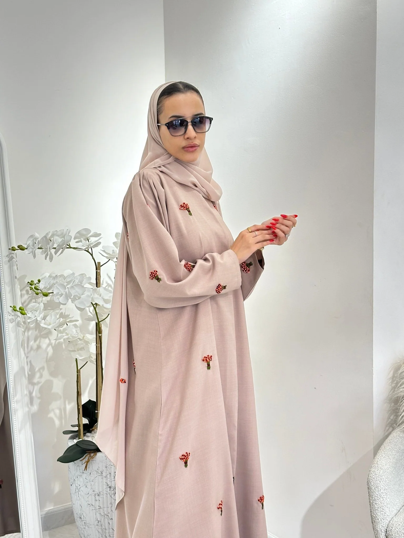 C 0360 Beige Embroidered Abaya - Image 8