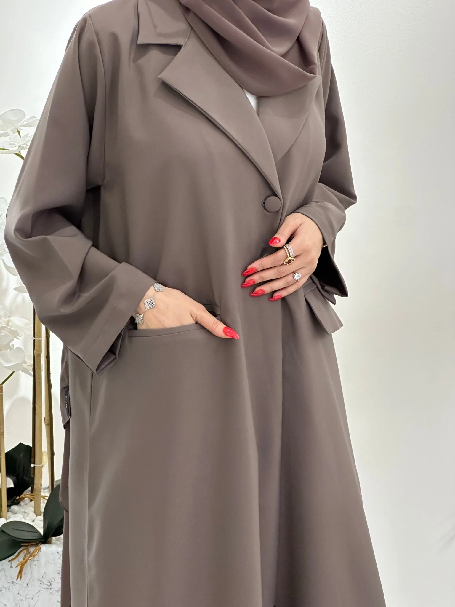 C 0365 Chocolate Brown Coat Abaya - Image 3
