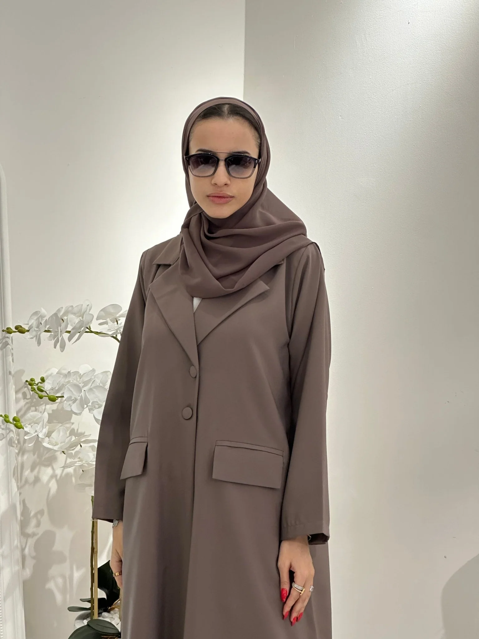 C 0365 Chocolate Brown Coat Abaya - Image 7