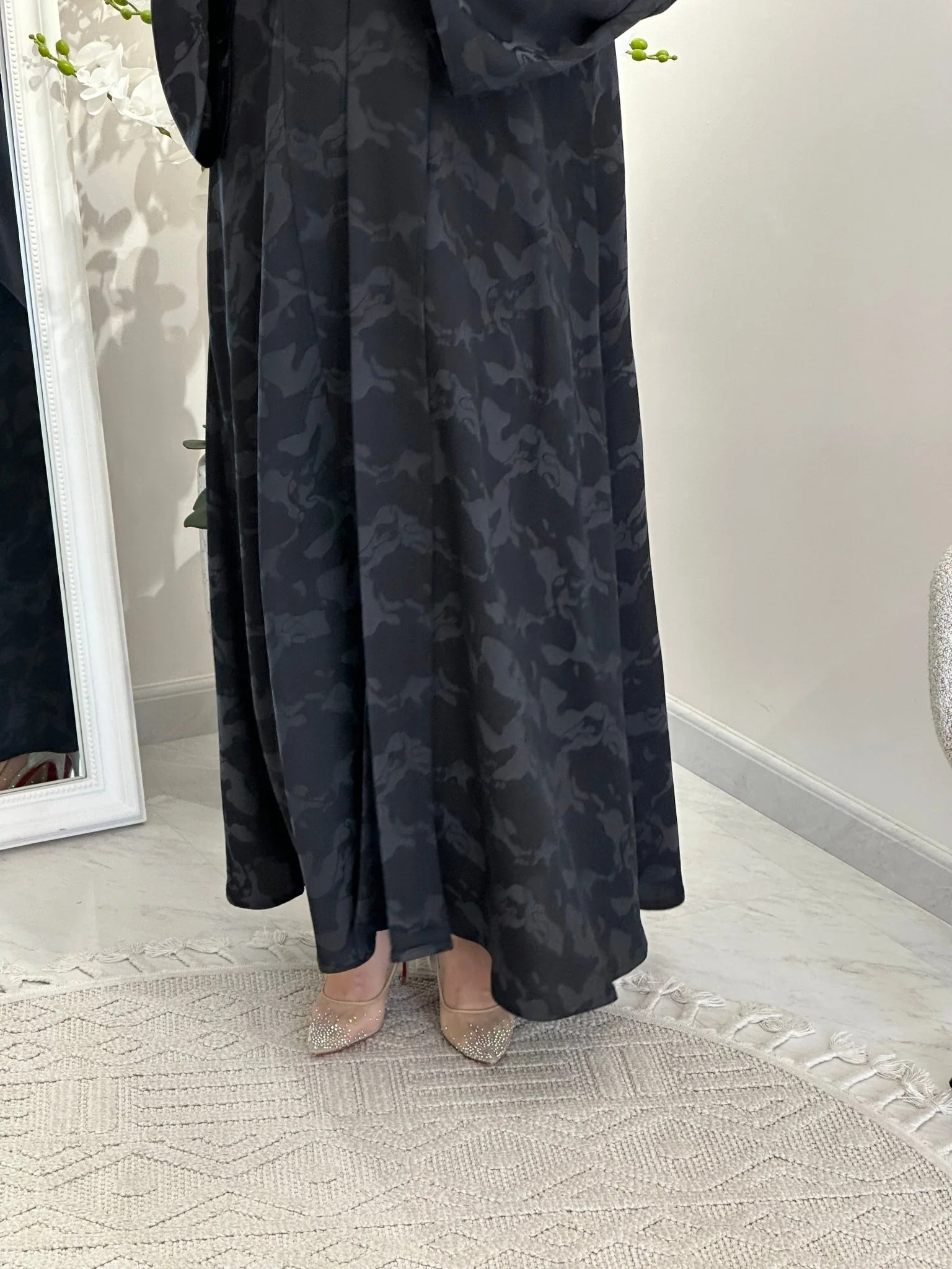 C 0367-02 Dark Grey Army Printed Abaya - Image 4