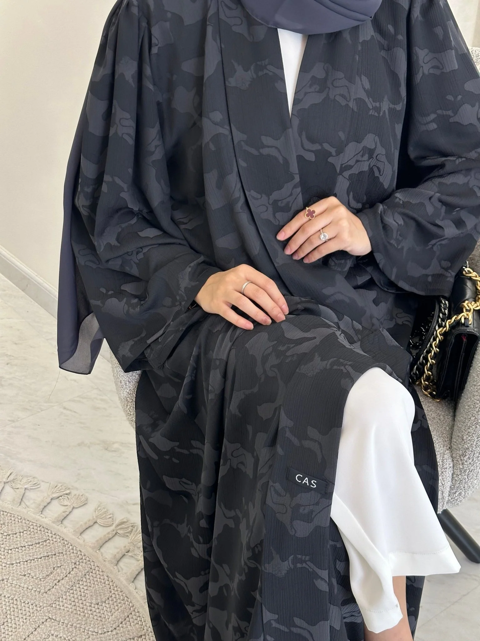 C 0367-02 Dark Grey Army Printed Abaya - Image 8