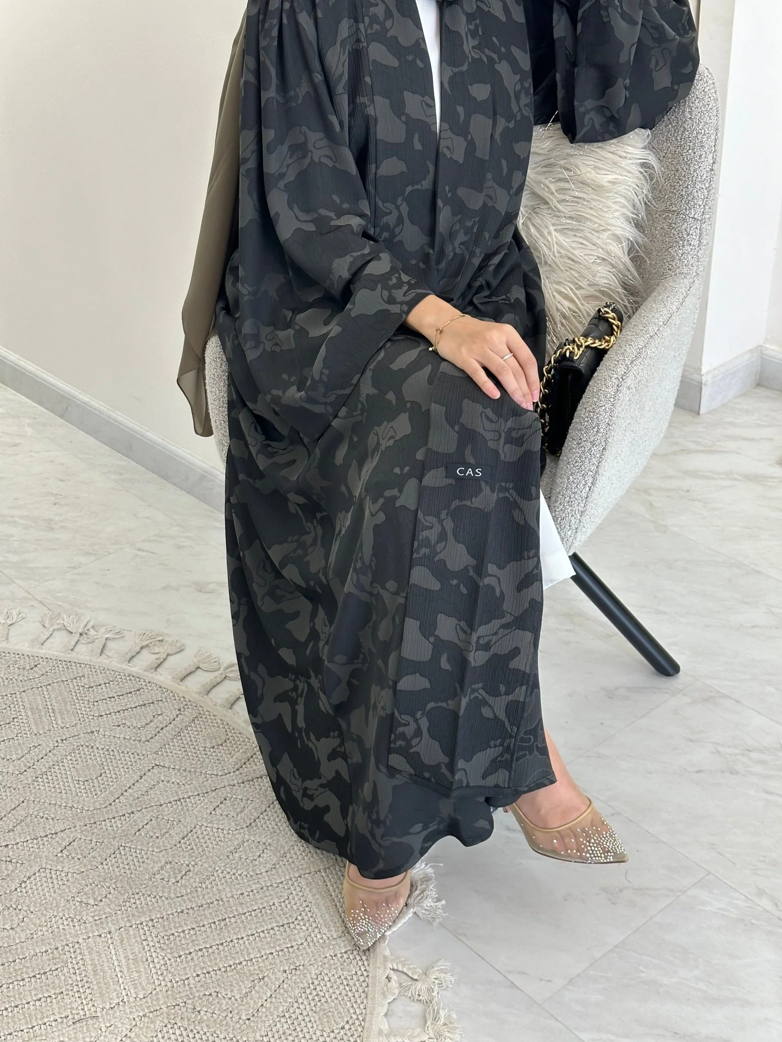 C 0367-04  Olive Army Printed Abaya - Image 7