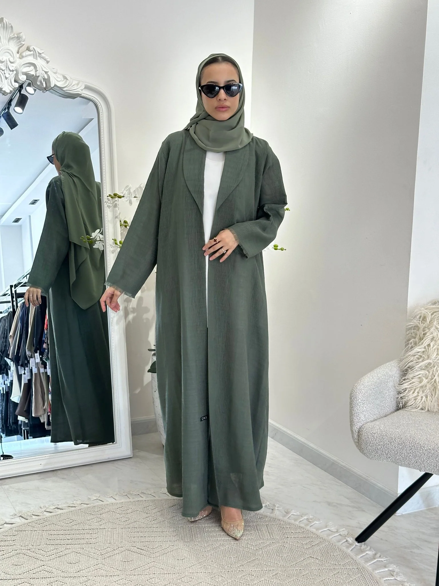 C 0368-02 Green Coat Abaya - Image 2