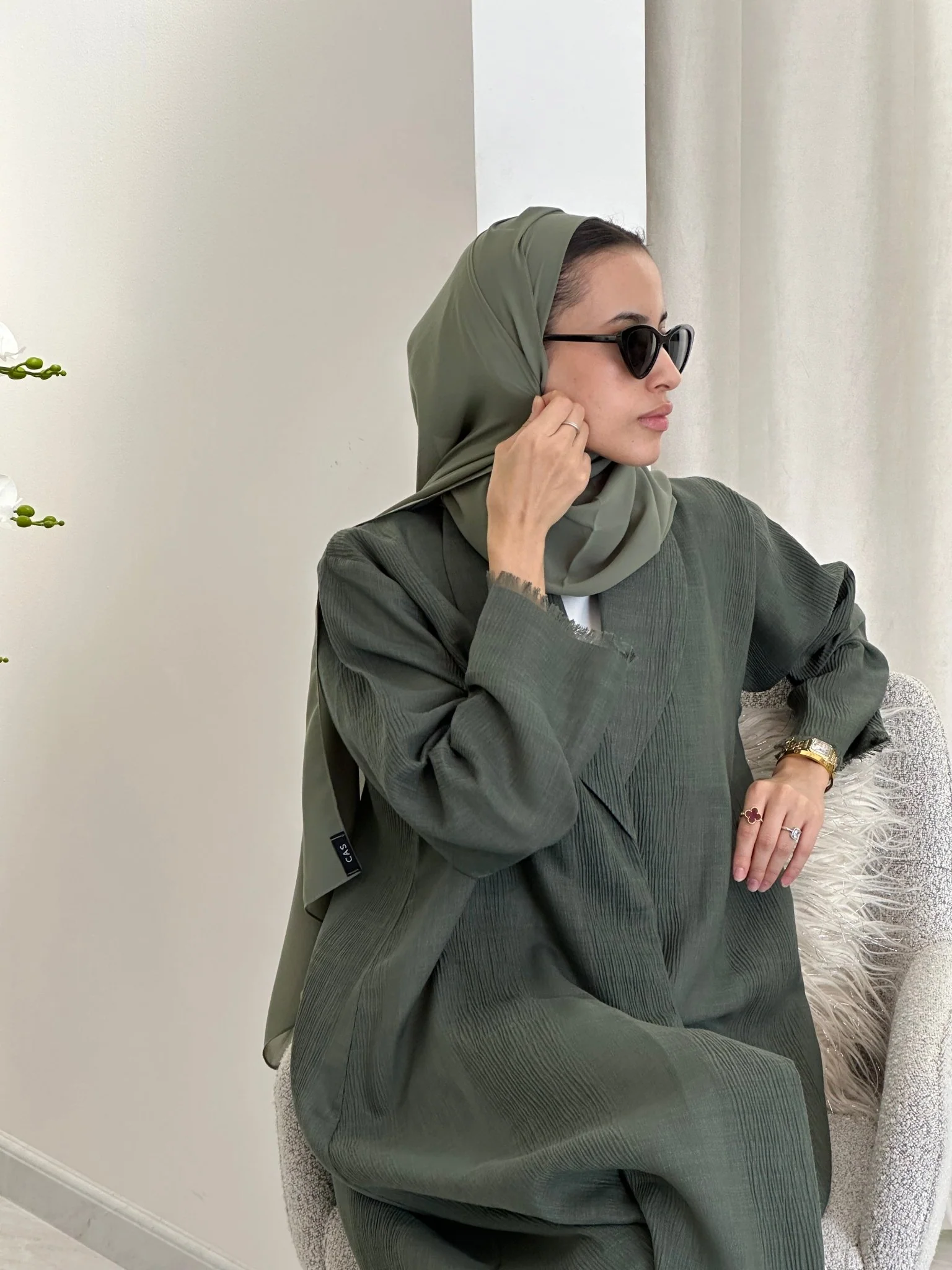 C 0368-02 Green Coat Abaya - Image 5