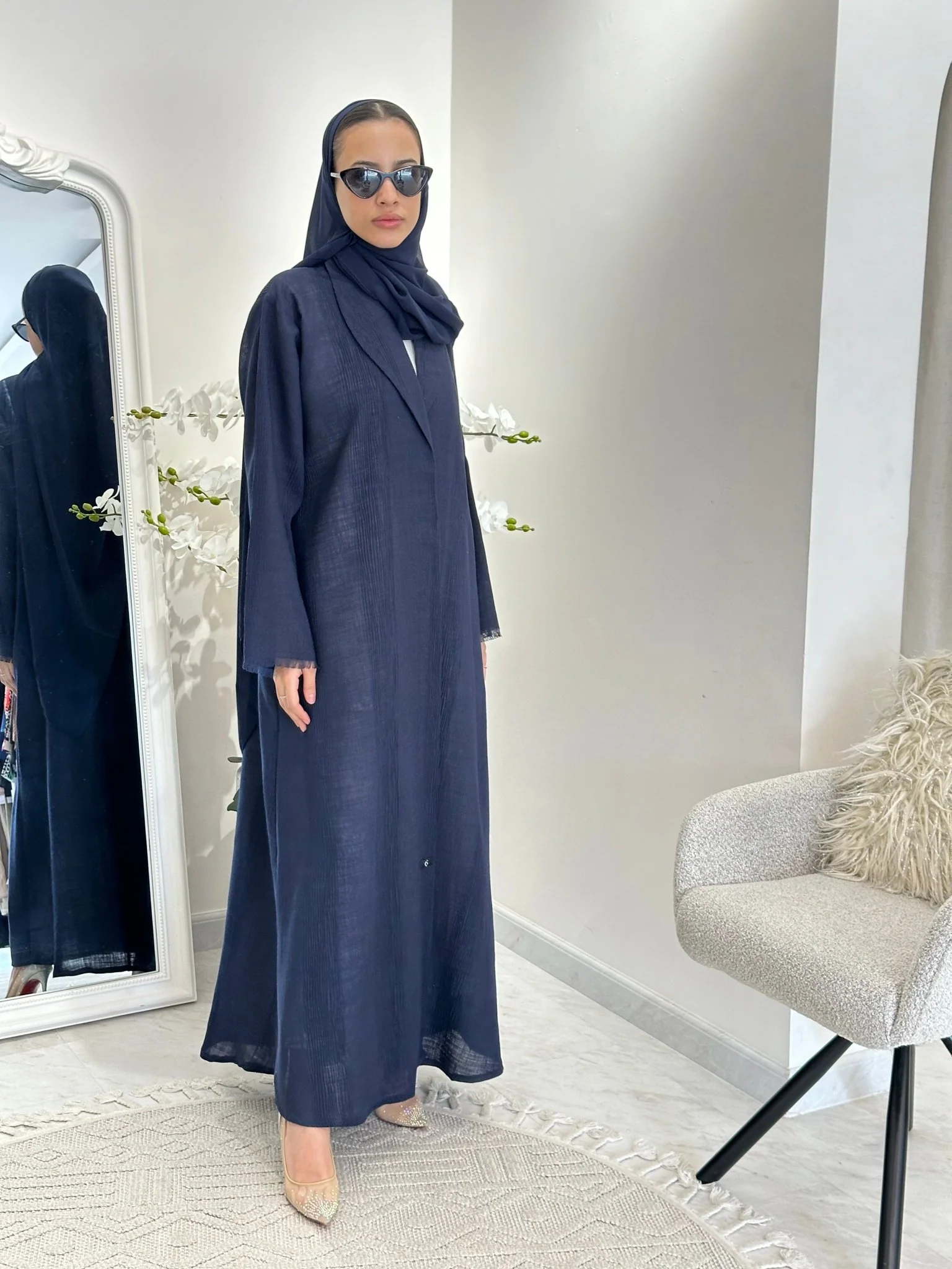 C 0368-03 Navy Blue Coat Abaya - Image 4