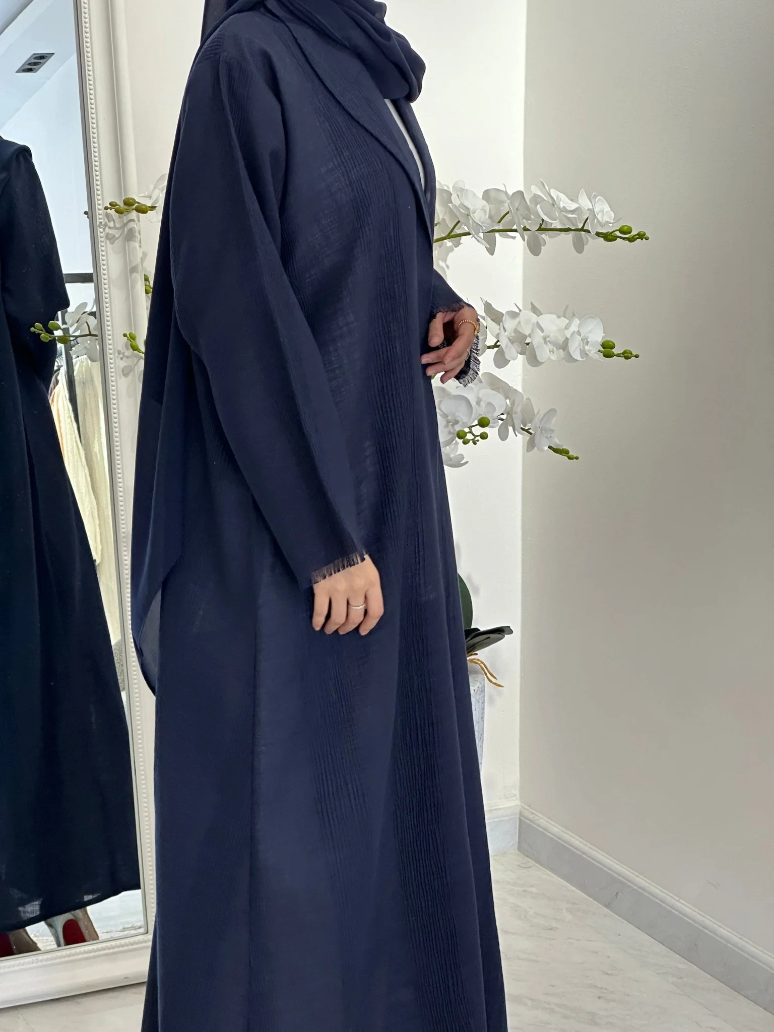 C 0368-03 Navy Blue Coat Abaya - Image 6