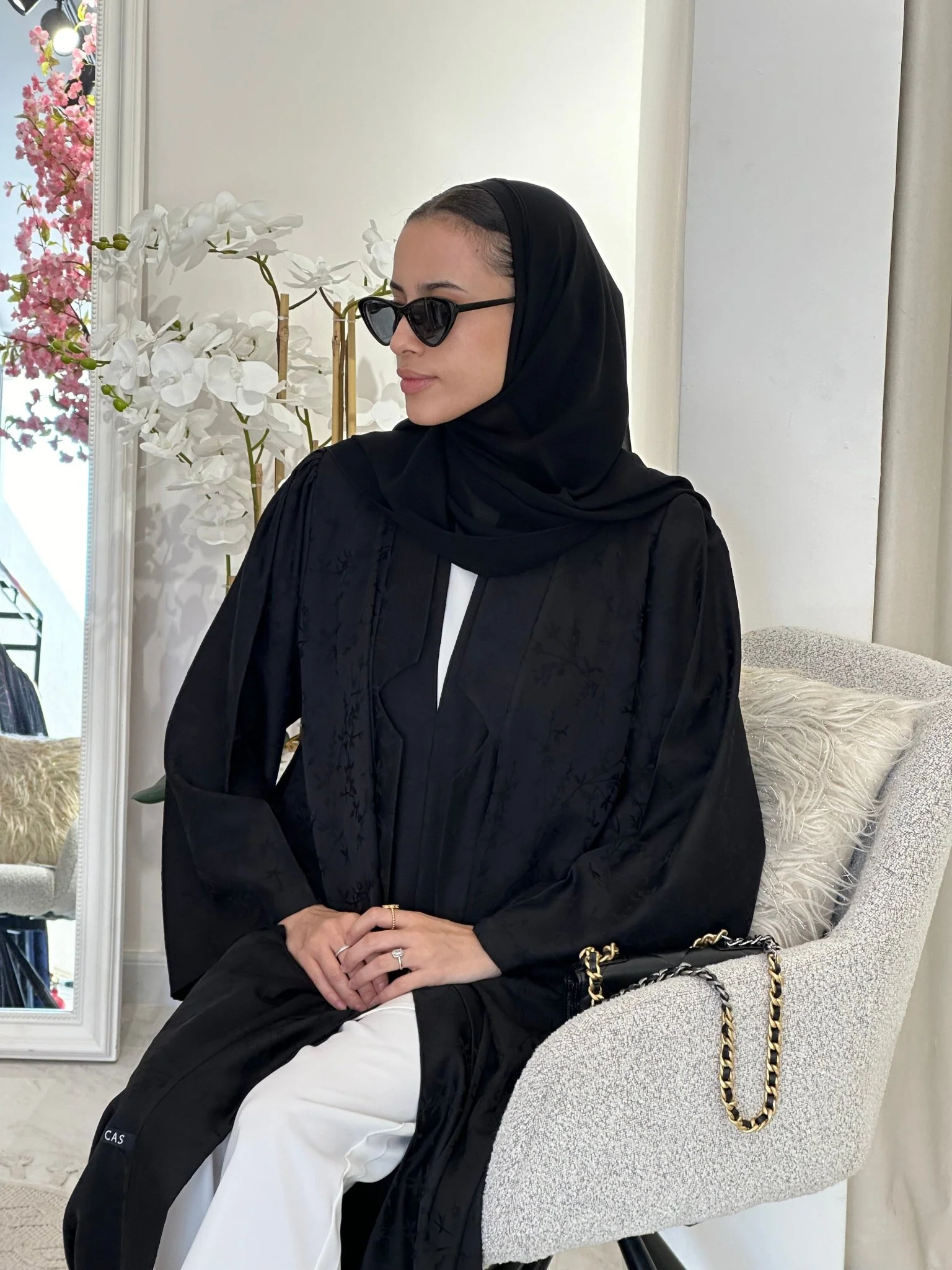 C 0371-01 Black Floral Printed Abaya - Image 7