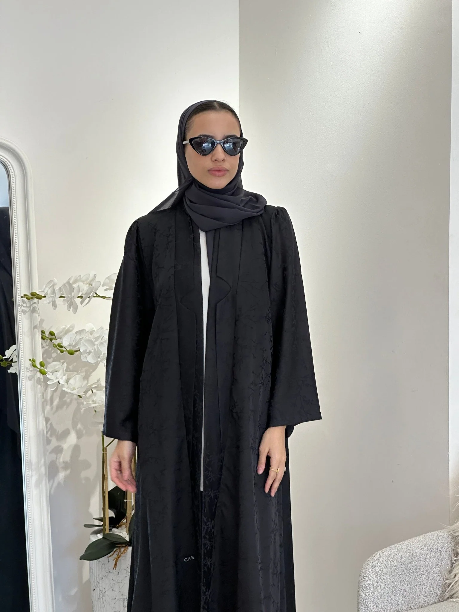 C 0371-03 Dark Grey Floral Printed Abaya - Image 6