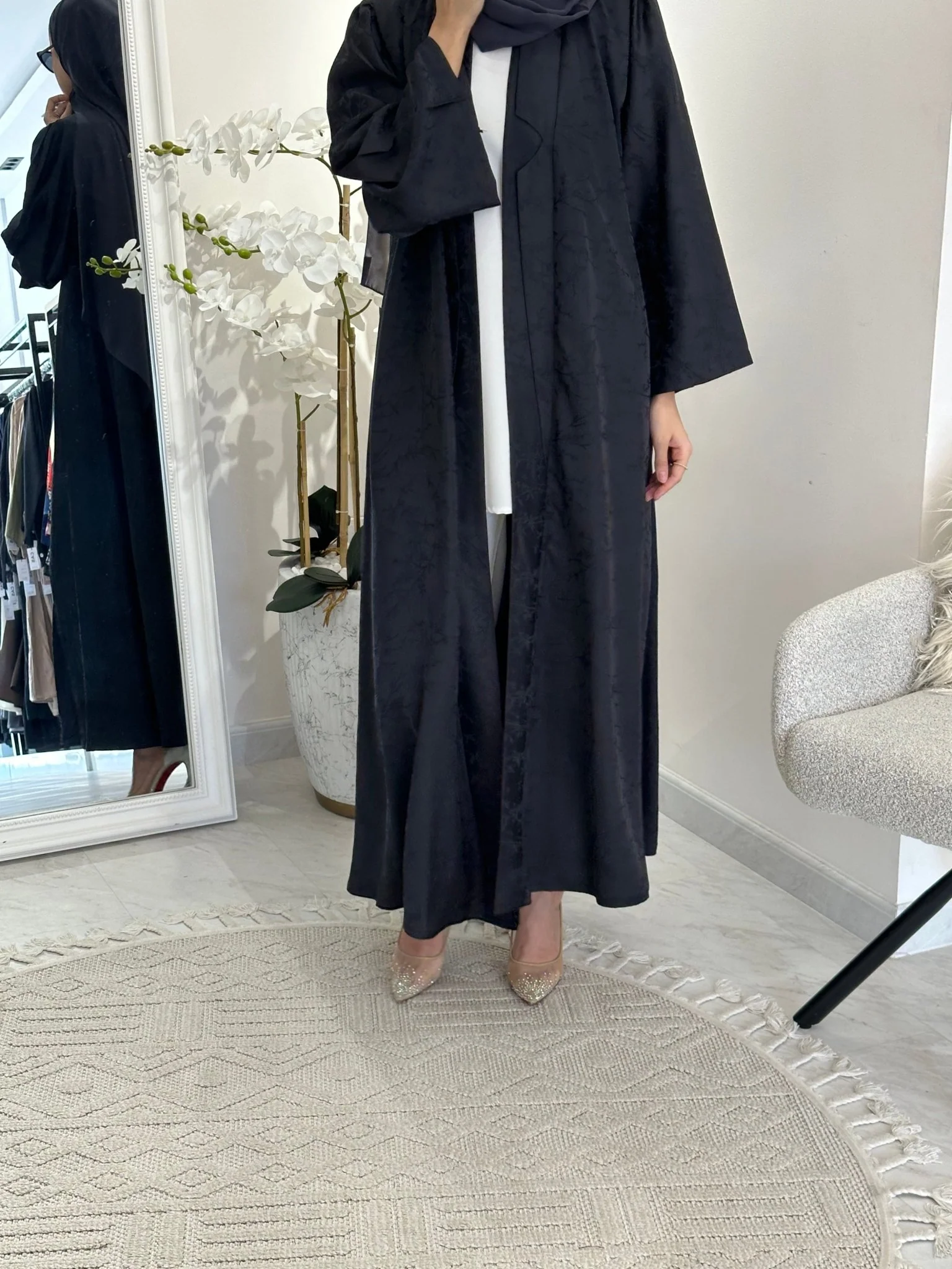 C 0371-03 Dark Grey Floral Printed Abaya - Image 7