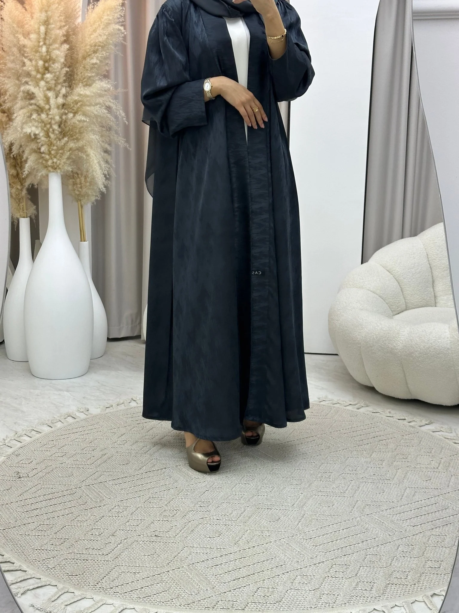 C 0409-03 Dark Grey Printed Abaya - Image 6