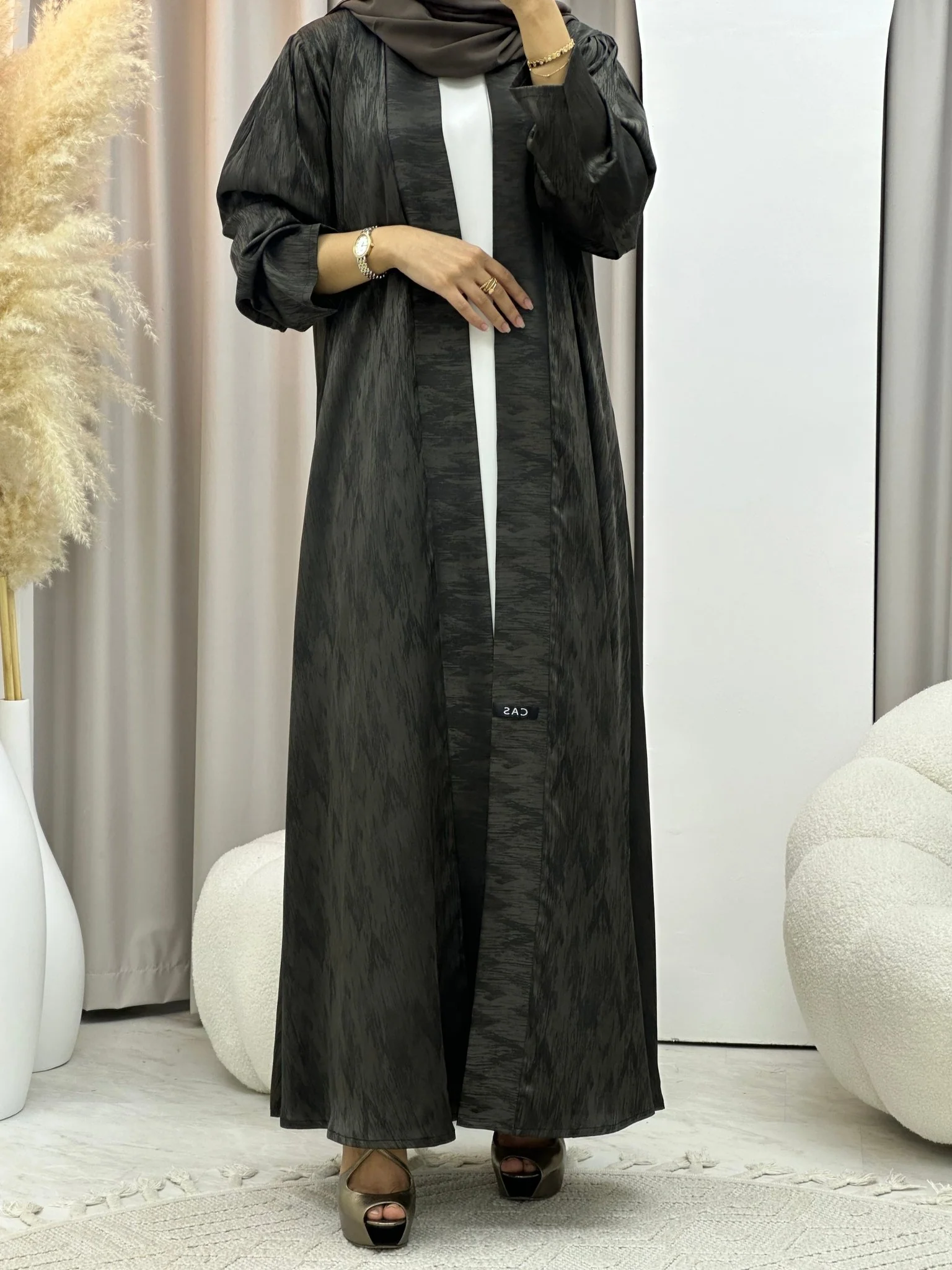 C 0409-05 Olive Printed Abaya - Image 2
