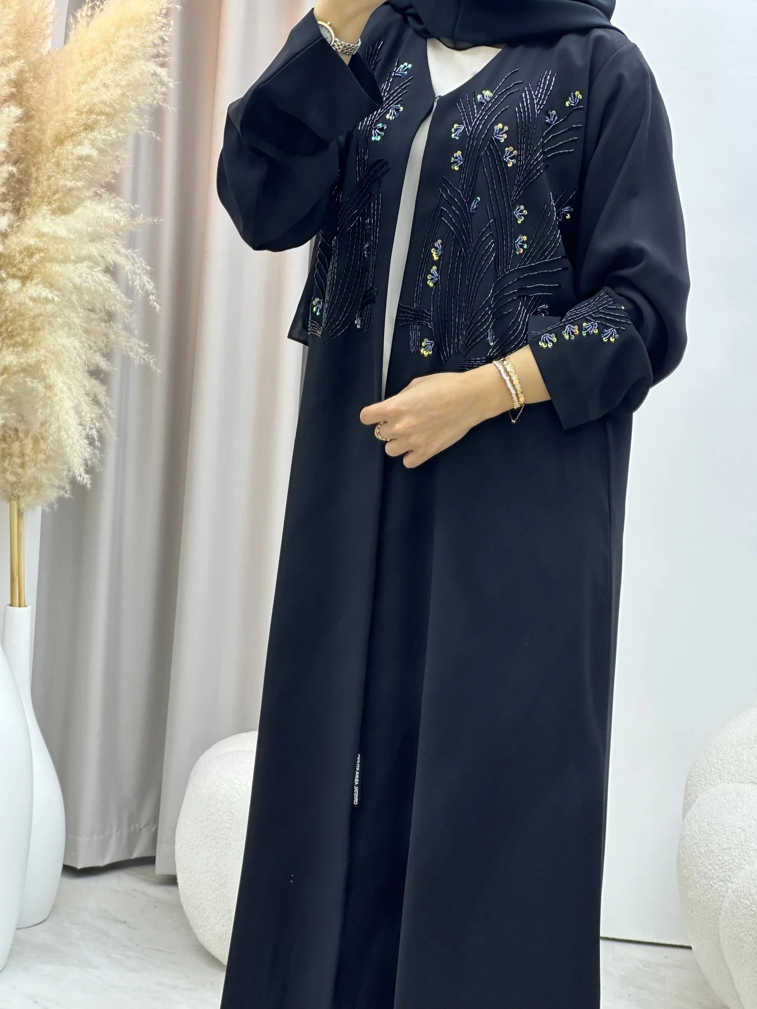 C 0412 Black Beaded Abaya - Image 6