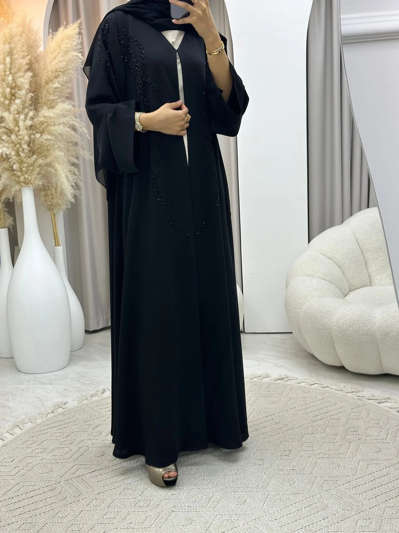 C 0414 Black Beaded Abaya - Image 3