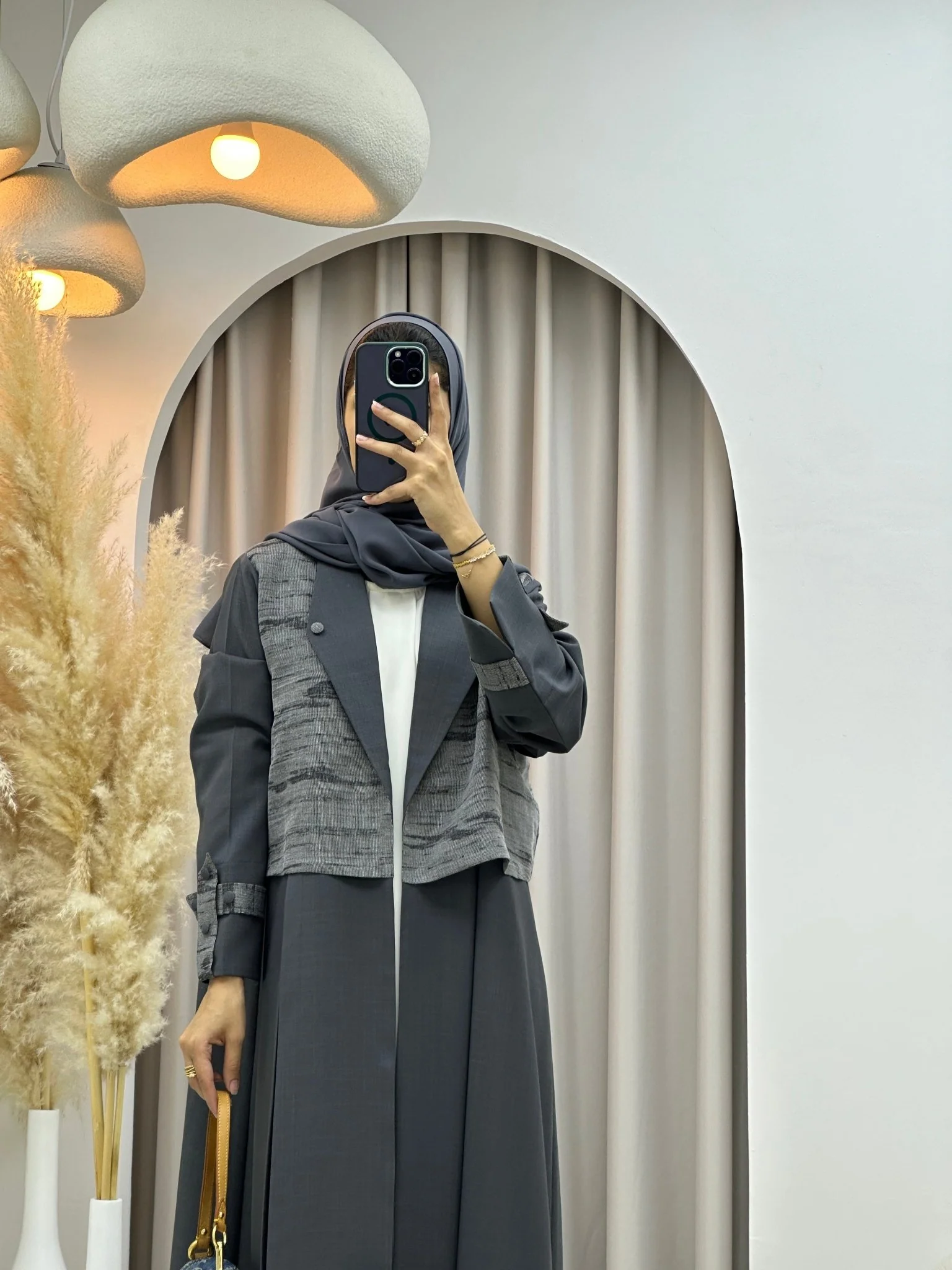 C 0574 Dark Grey Coat Abaya - Image 4