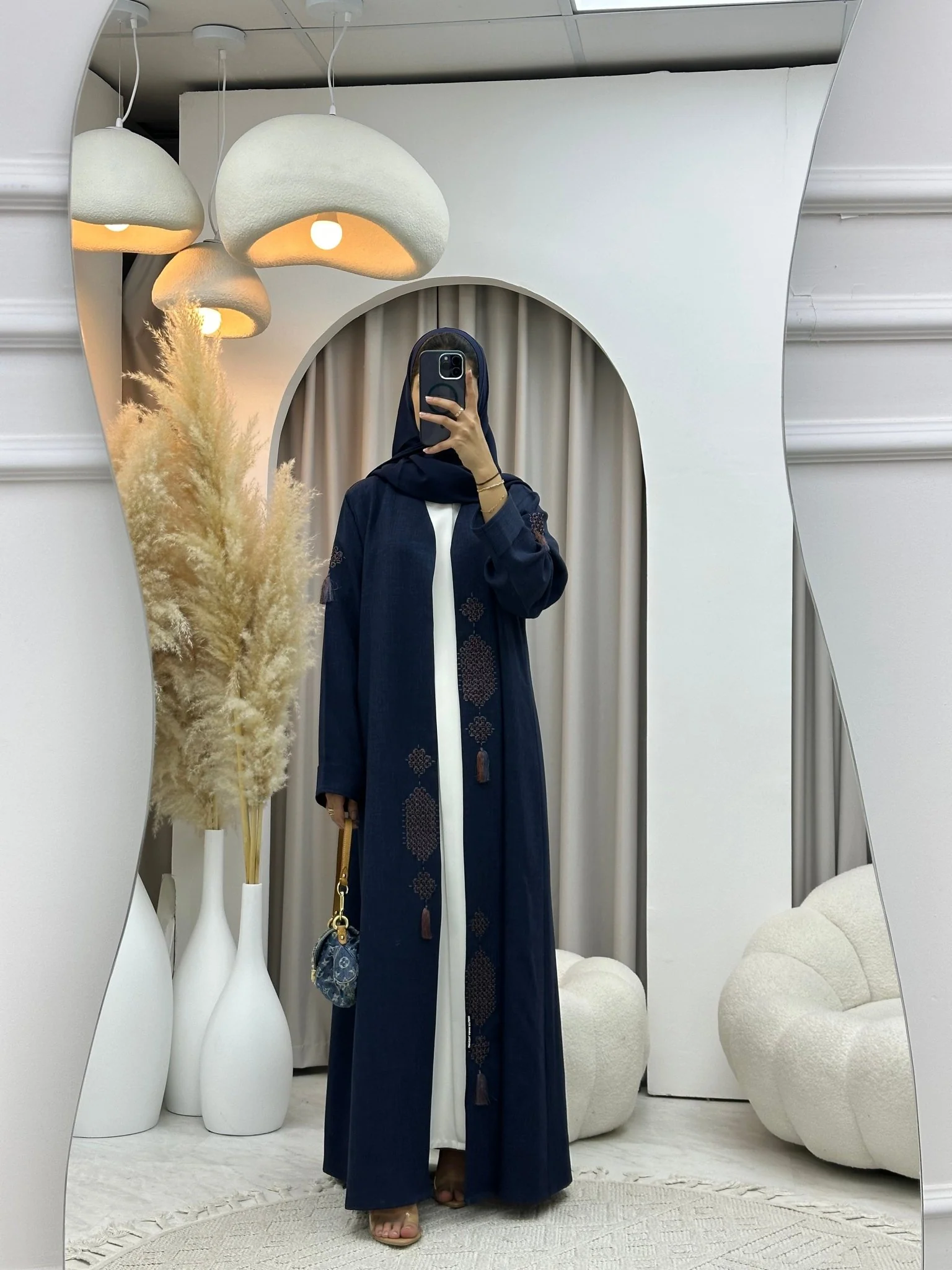 C 0575 Blue Embroidered Abaya - Image 4