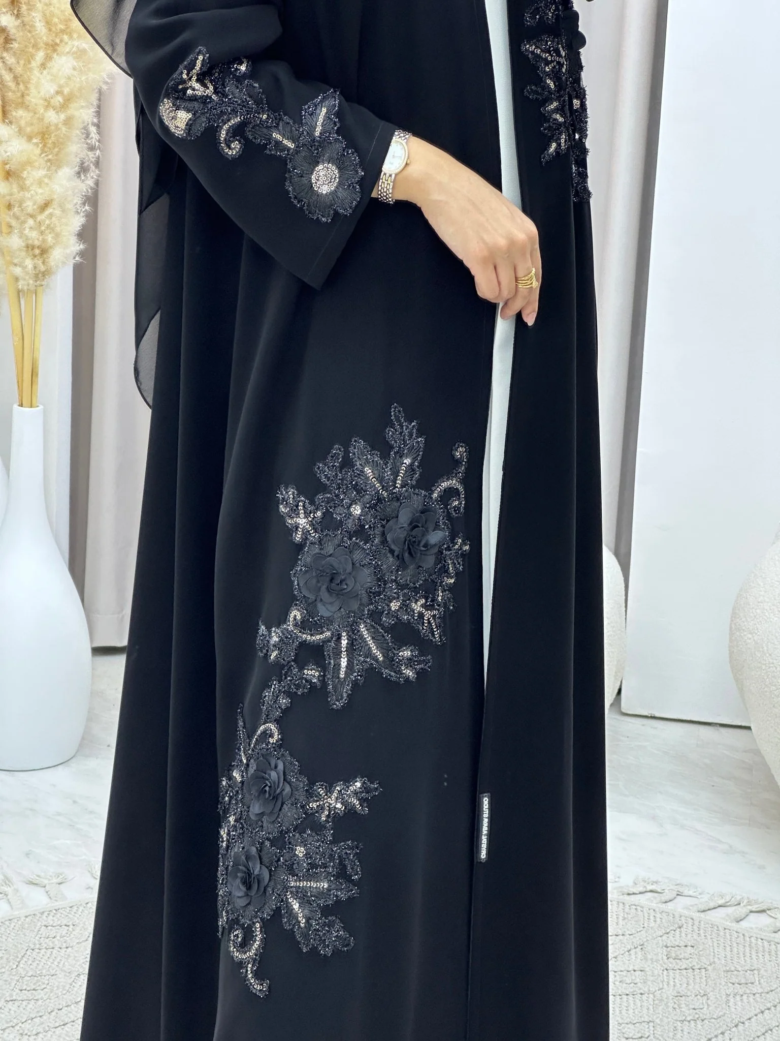 C 0579 Black Dantel Abaya - Image 6