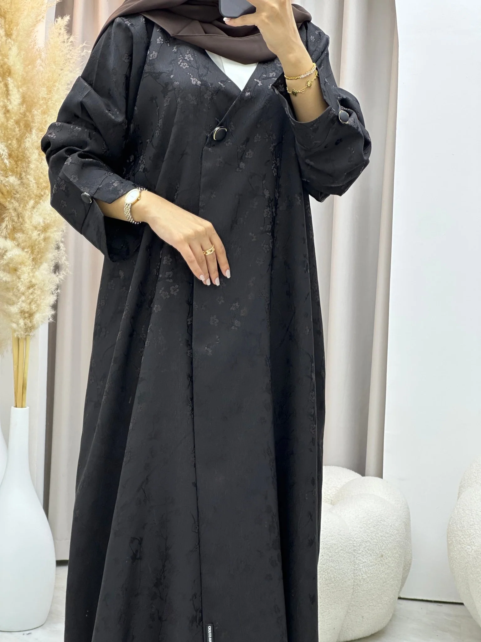 C 0587-02 Brown Floral Printed Abaya