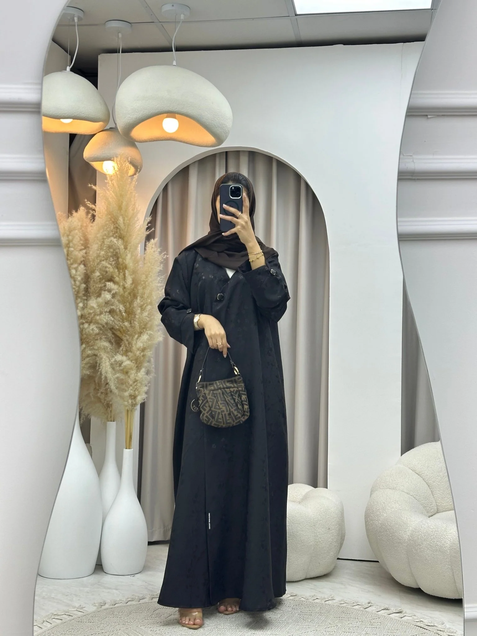 C 0587-02 Brown Floral Printed Abaya - Image 3
