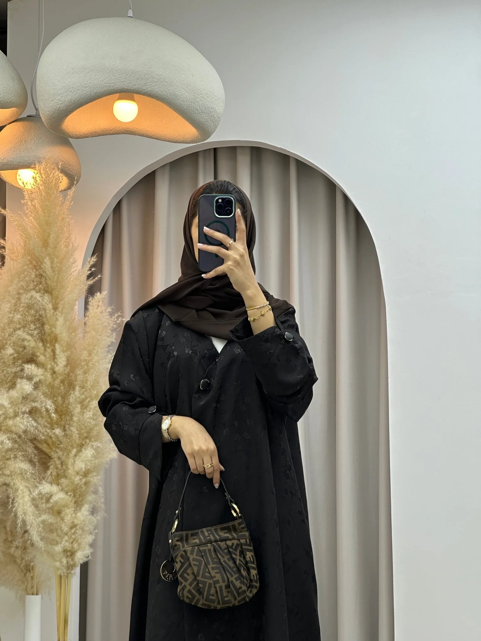 C 0587-02 Brown Floral Printed Abaya - Image 4