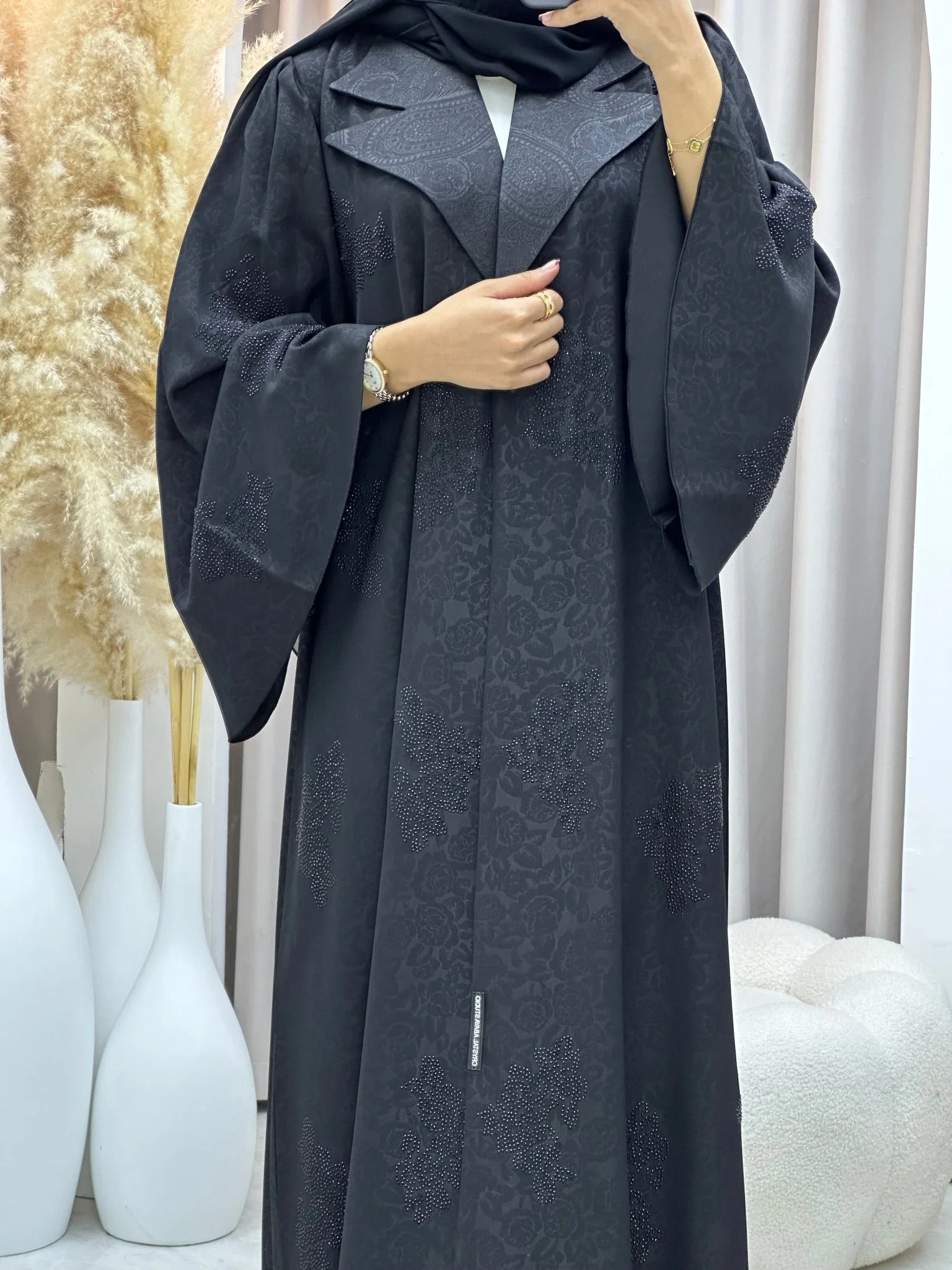C 0589 Black Coat Abaya - Image 2
