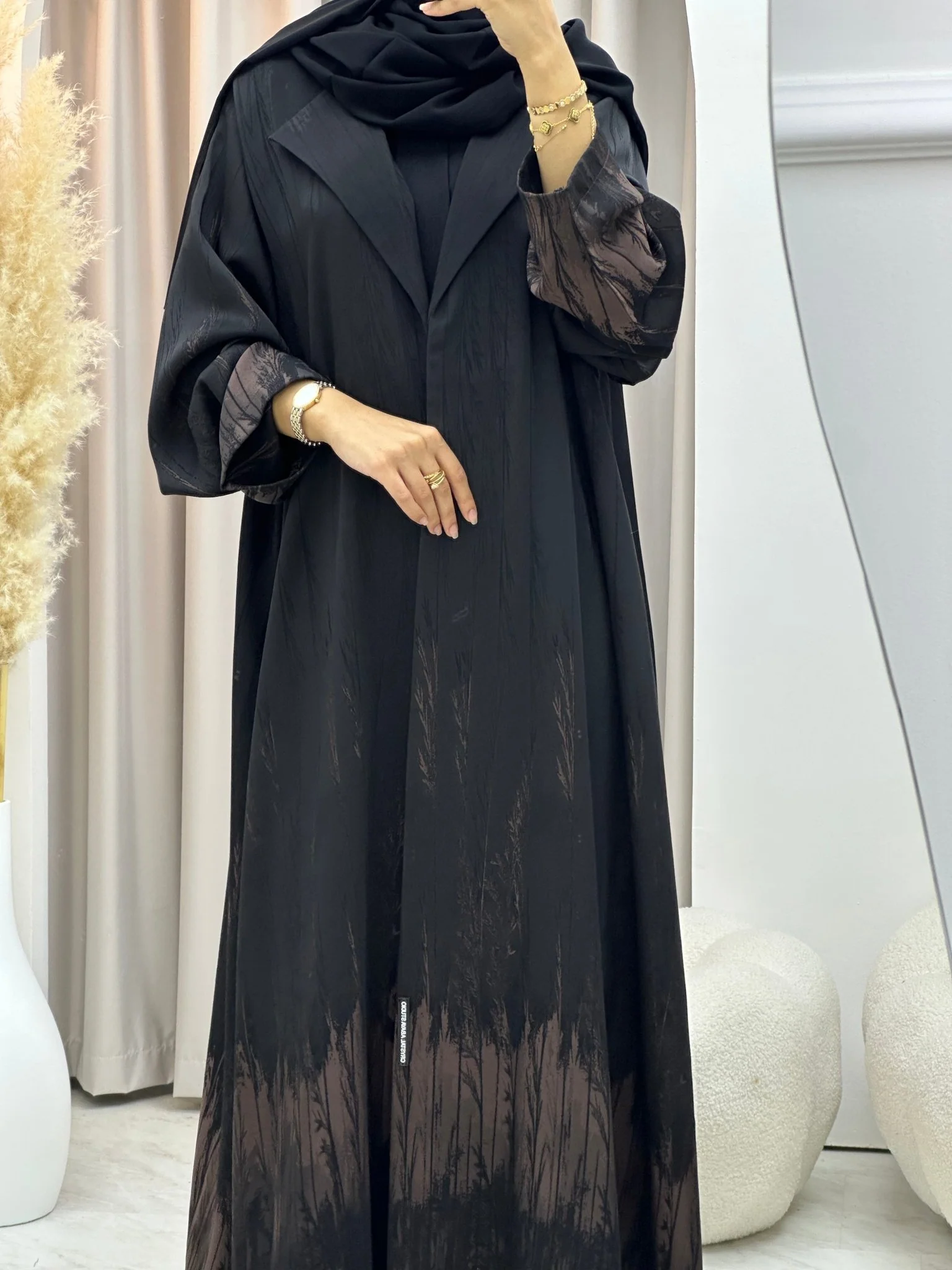 C 0590-03 Gold Black Coat Abaya - Image 6