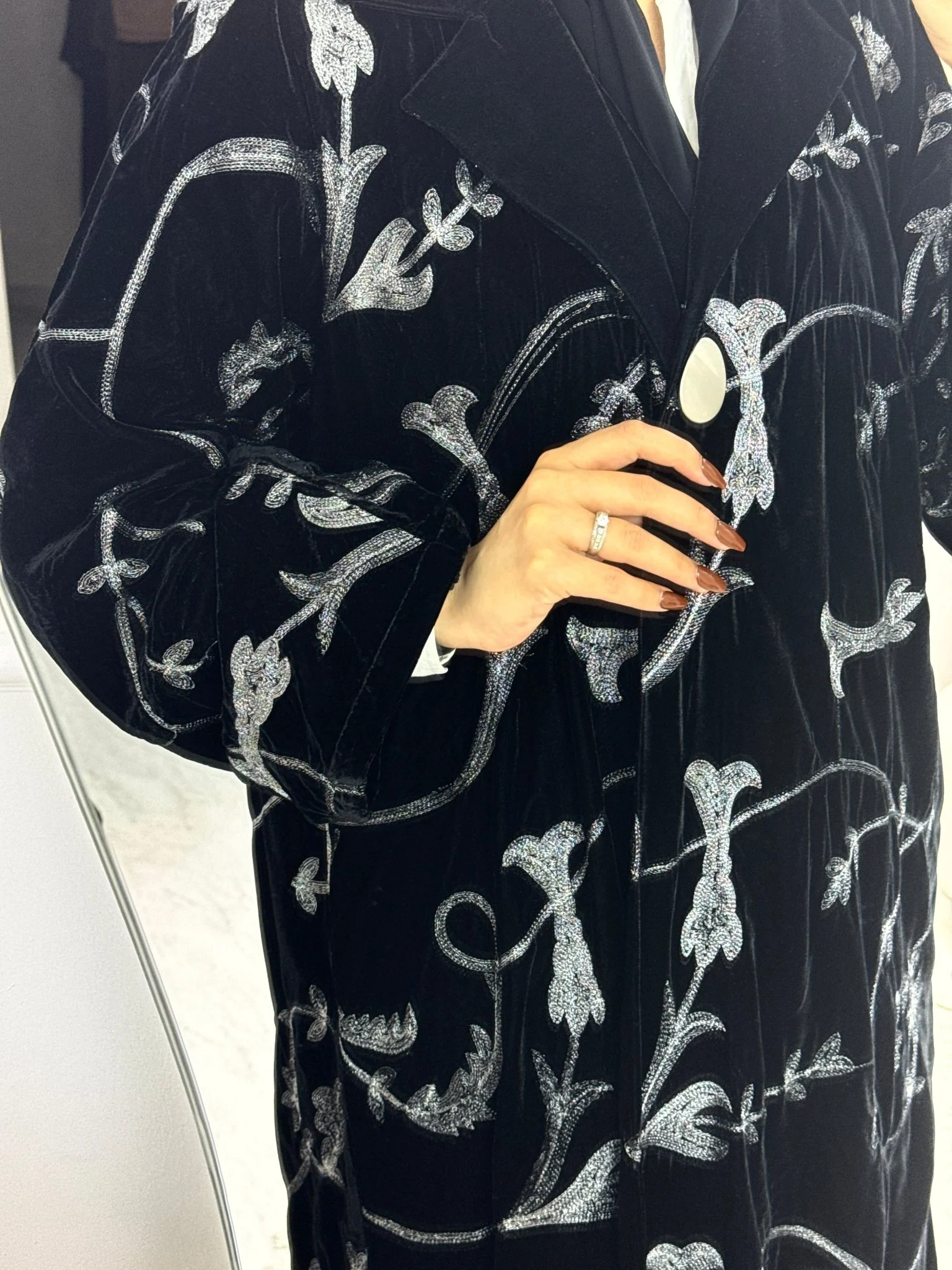 C 0592 Black Velvet Embroidered Abaya - Image 3