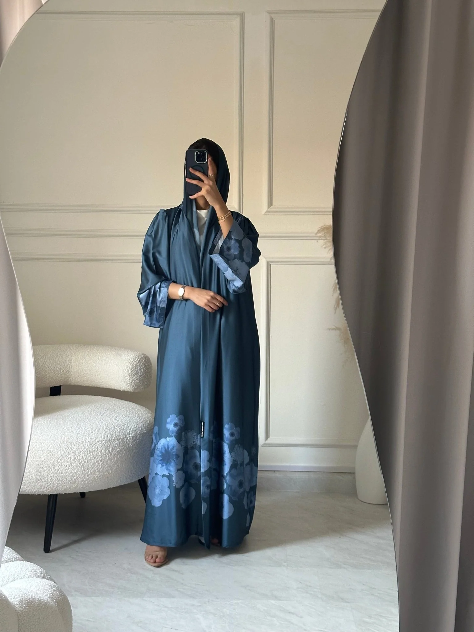 C 0610 Teal Printed Abaya - Image 2