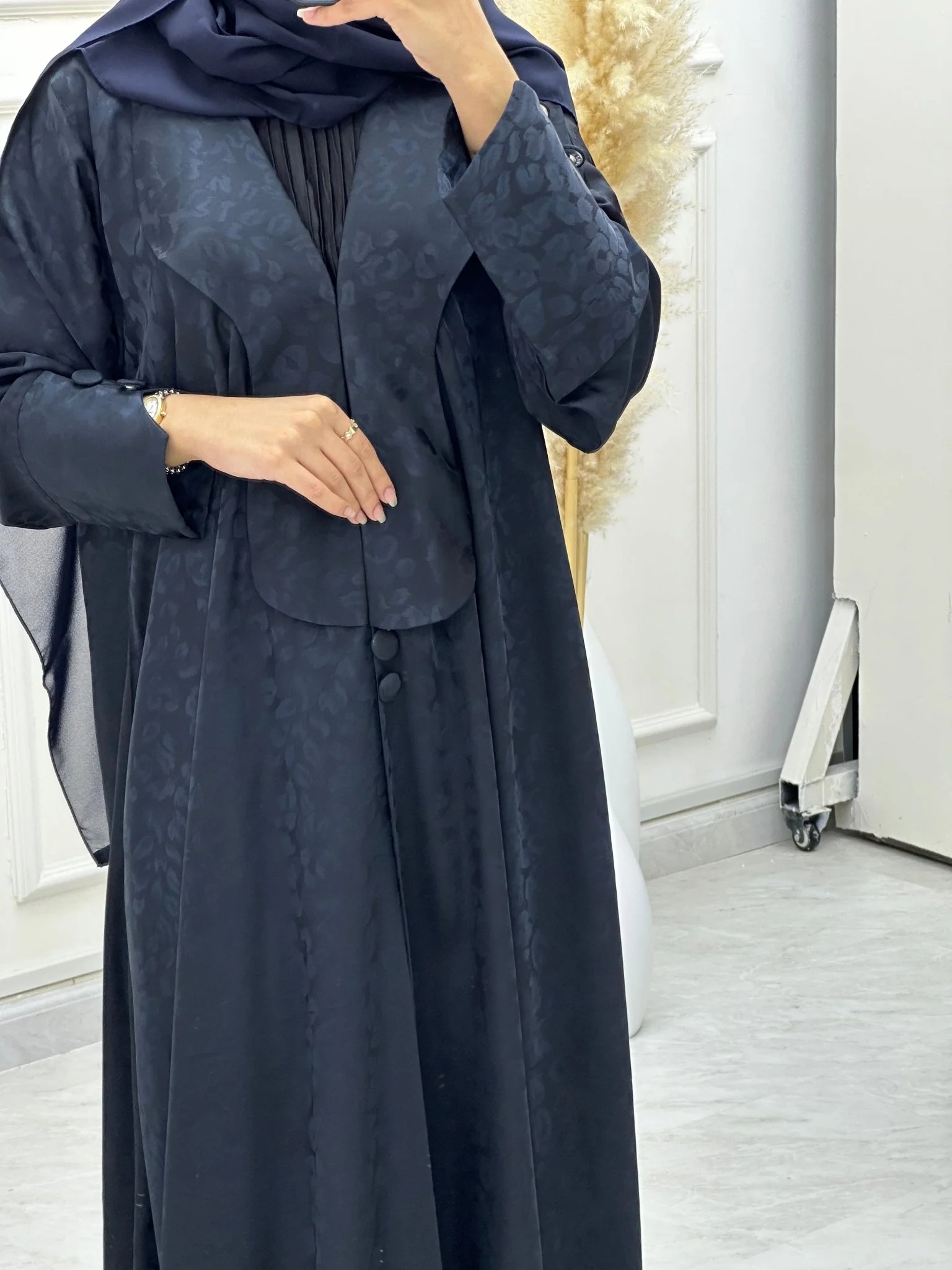 C 0635-05 Navy Blue Printed Abaya