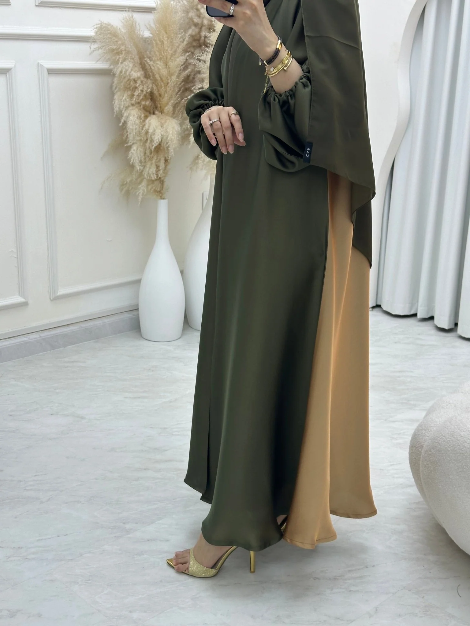 C 0645 OliveGreen Gold Duotone Abaya - Image 6