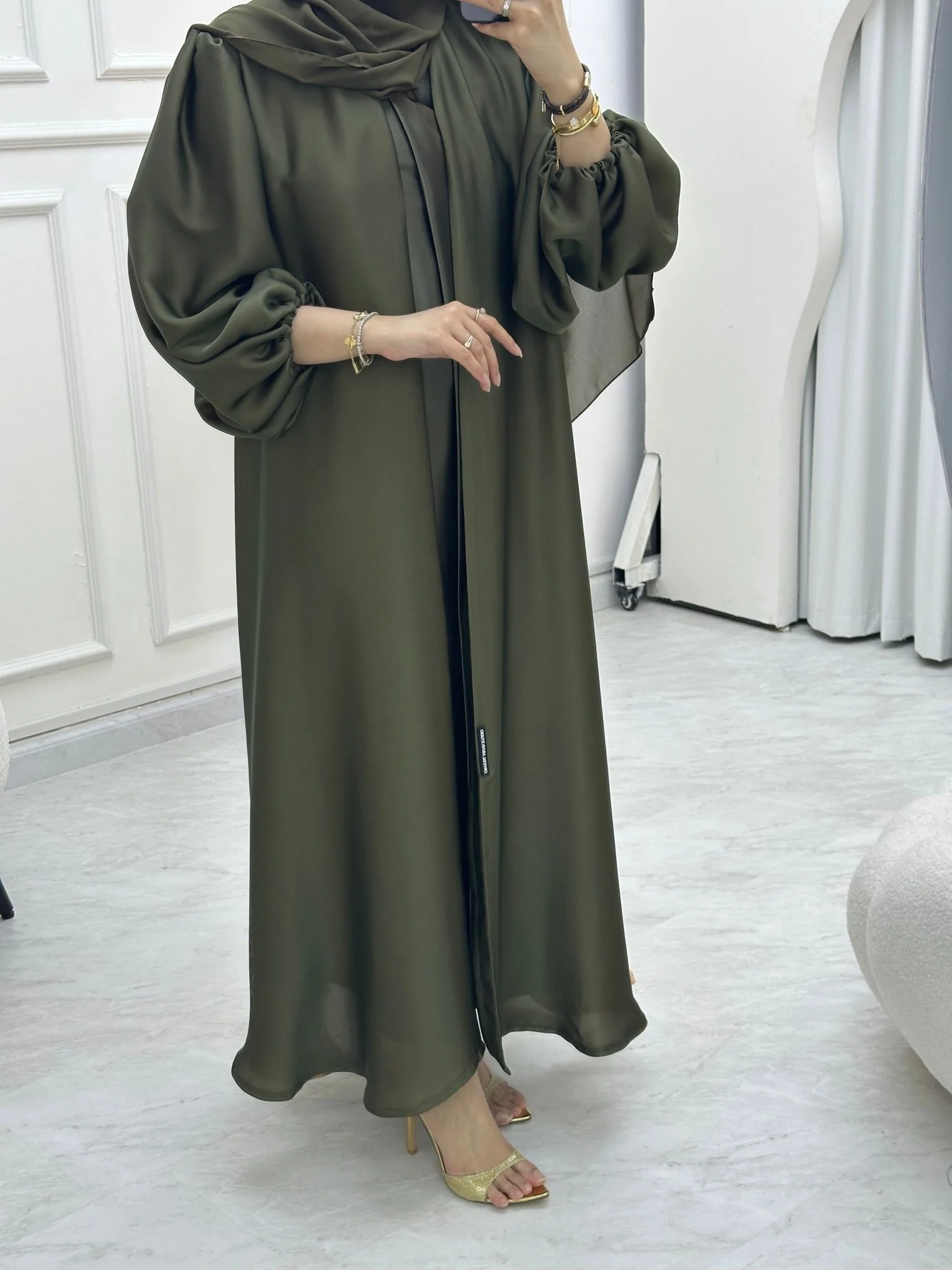 C 0645 OliveGreen Gold Duotone Abaya - Image 7