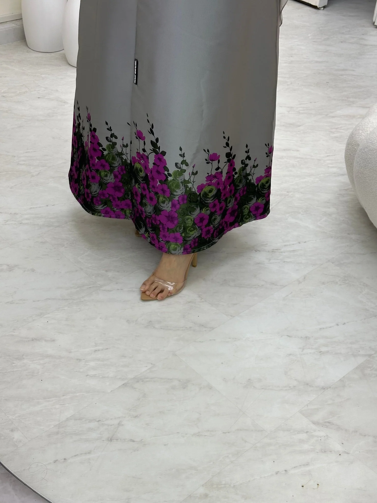C 0651 Pink Floral Silver Abaya - Image 3