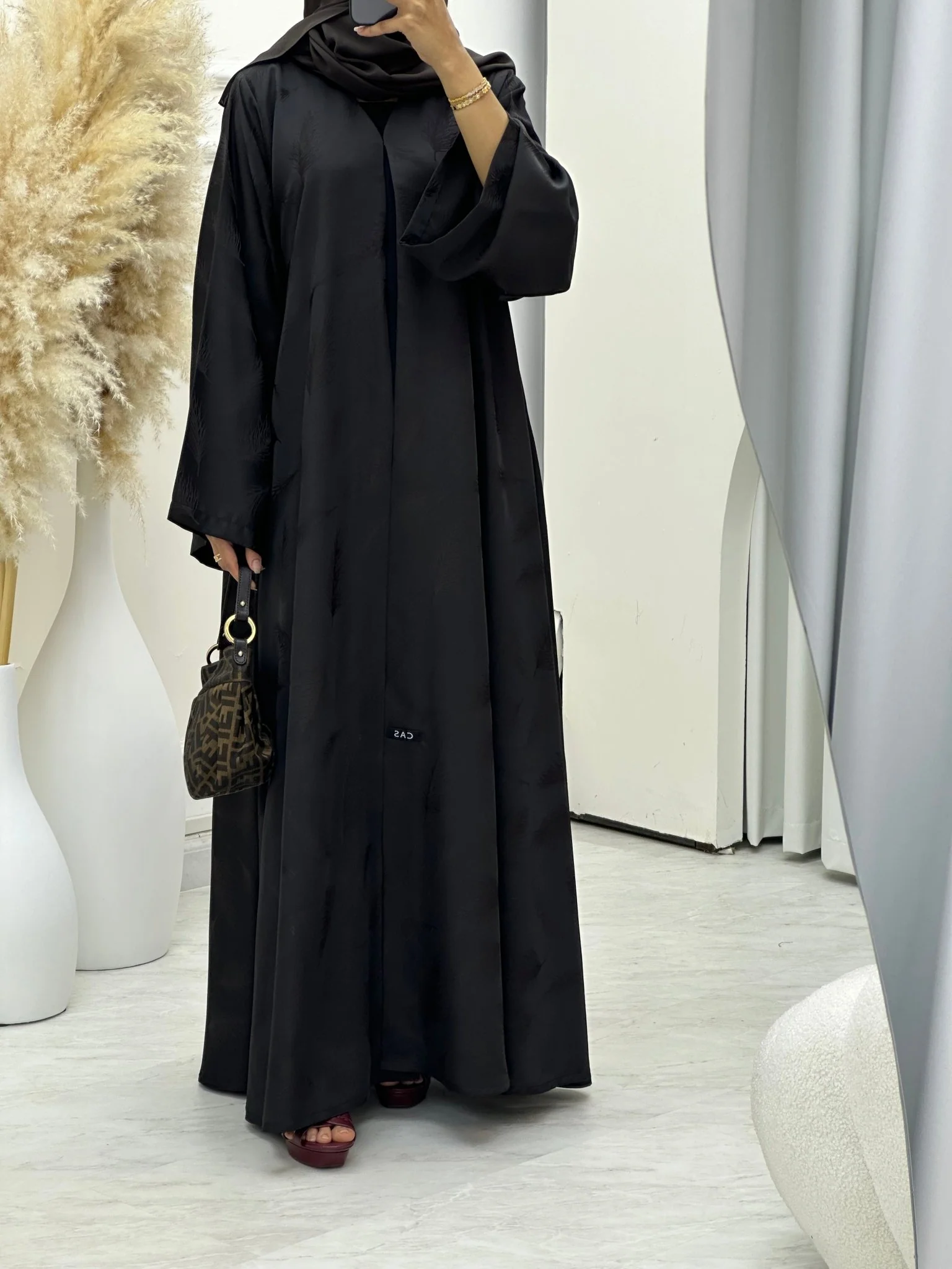 C 0653-01 Brown Printed Abaya - Image 4