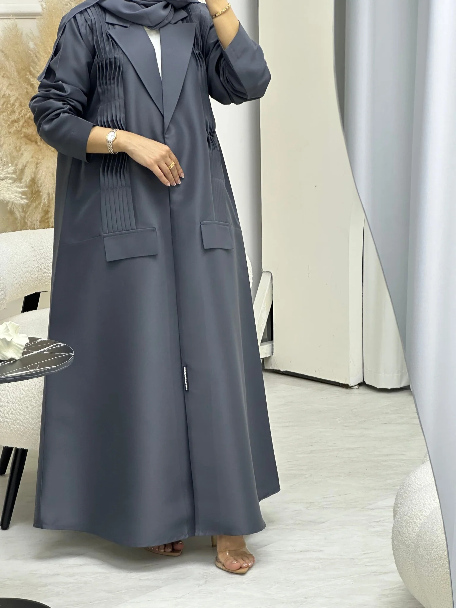 C 0693 Grey Coat Ramadan Abaya - Image 4